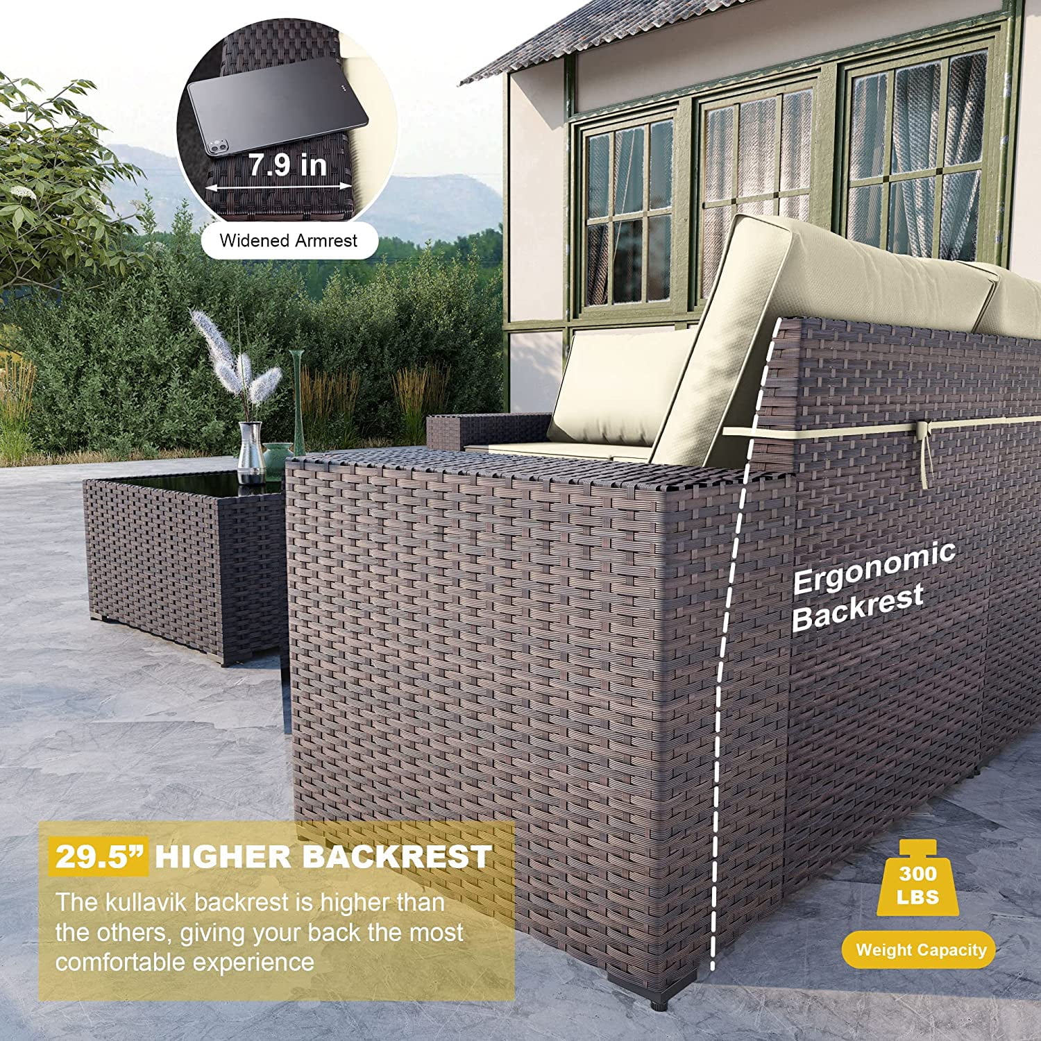 Wicker Rocking Chair Swivel Chairs - 2 Piece Rocker Patio Chairs Set Rattan Rocking Chair for Outdoor Porch Deck Garden Backyard(Light Grey/Sky Blue)