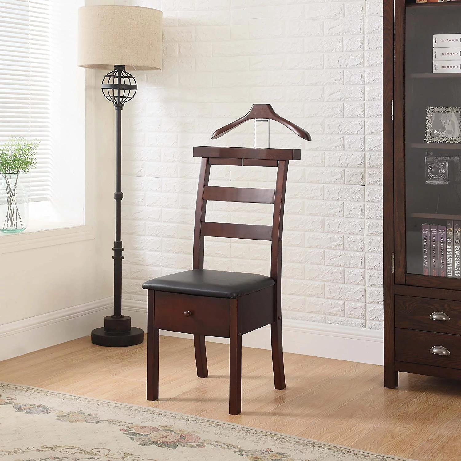 Proman Products Manhatten Chair Valet VL36654 with Drawer, Hanger, Trouser Bar and Tie & Belt Bar, 19