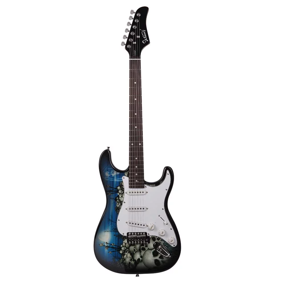 Glarry Full Size Rosewood Electric Guitar with Bag, Shoulder Strap, Pick, Cord, Wrench Tool Blue