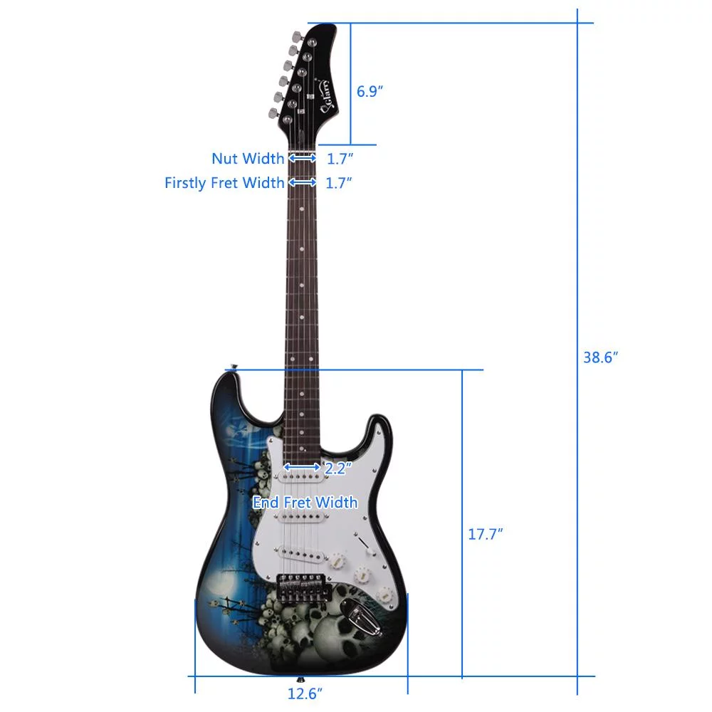 Glarry Full Size Rosewood Electric Guitar with Bag, Shoulder Strap, Pick, Cord, Wrench Tool Blue