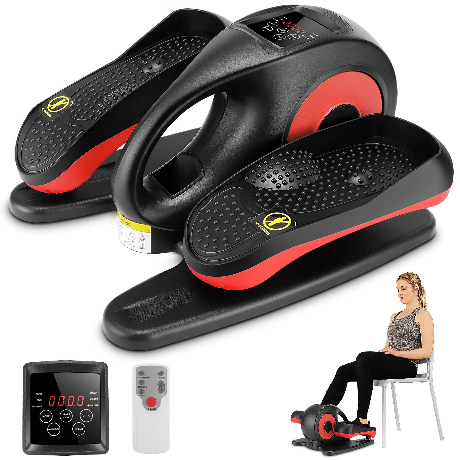 Under Desk Elliptical Machine Electric Pedal Bike Exerciser Trainer with LCD Monitor Quiet Compact Exercise Equipment for Home Office Gym