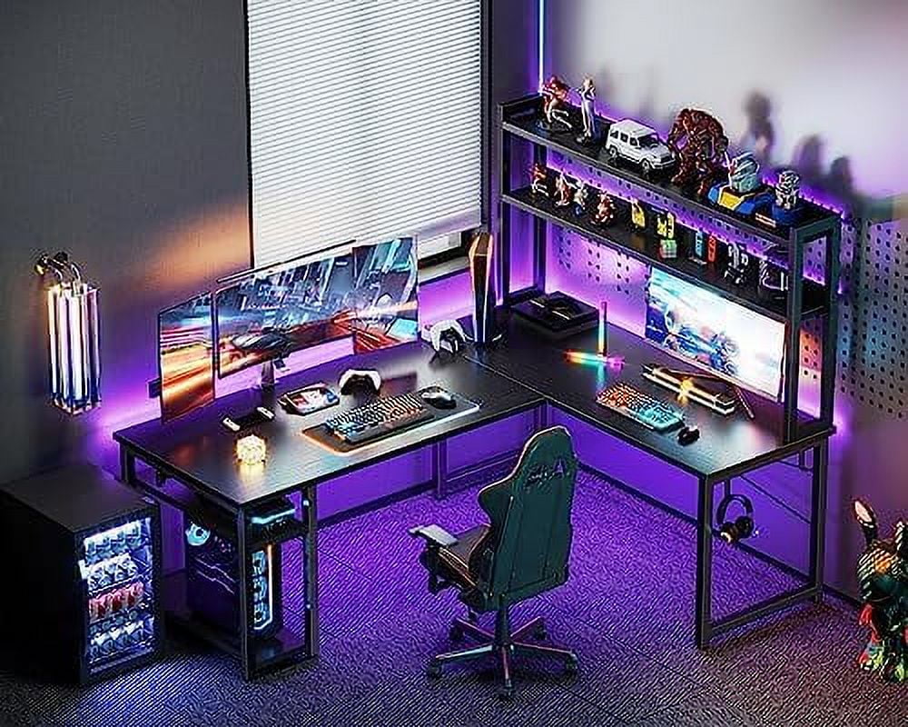 xrboomlife L Shaped Gaming Desk with Hutch Computer Desk with Shelves 59" L Shaped Desk for Home Office Corner Desk with Headphone Hook Black