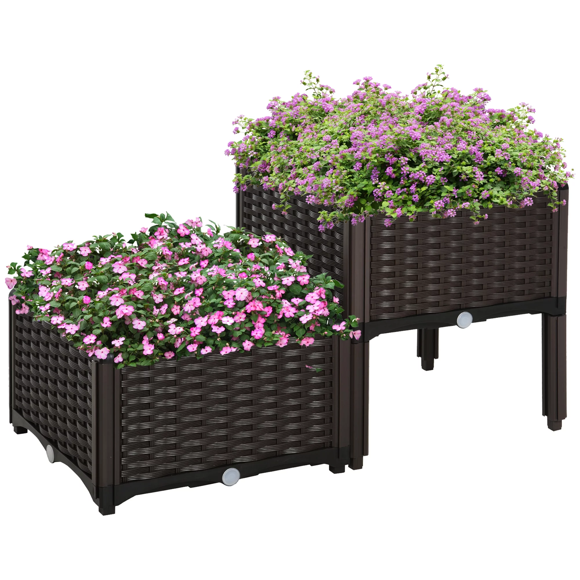 Outsunny 2-Piece Raised Garden Bed with Self-Watering Design, Brown