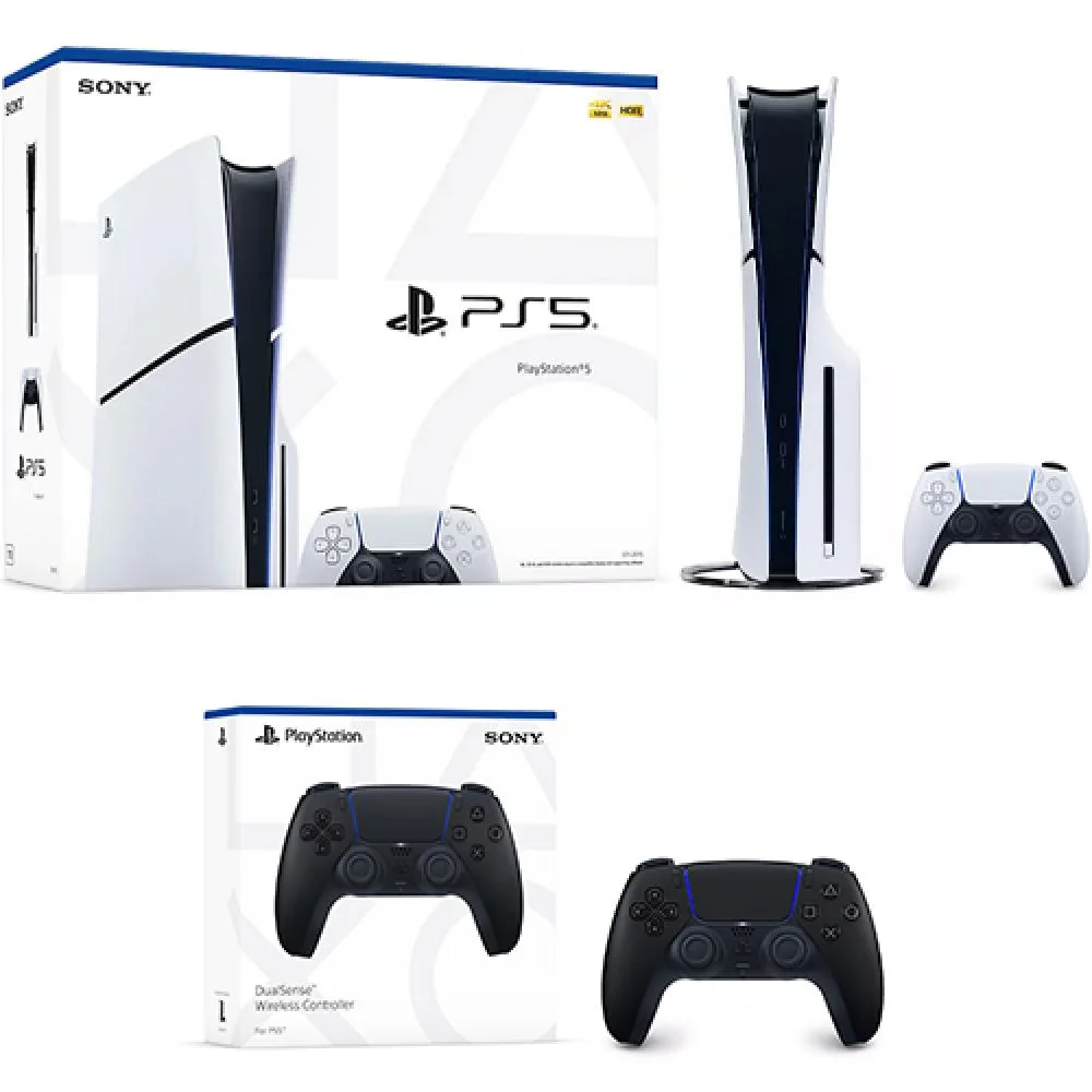 PlayStation 5 Slim Console + PlayStation 5 DualSense Wireless Controller Midnight Black - Includes PS5 Console & DualSense Controller - 16GB RAM 1TB SSD - Custom Integrated I/O - Up to 120fps @ 120...