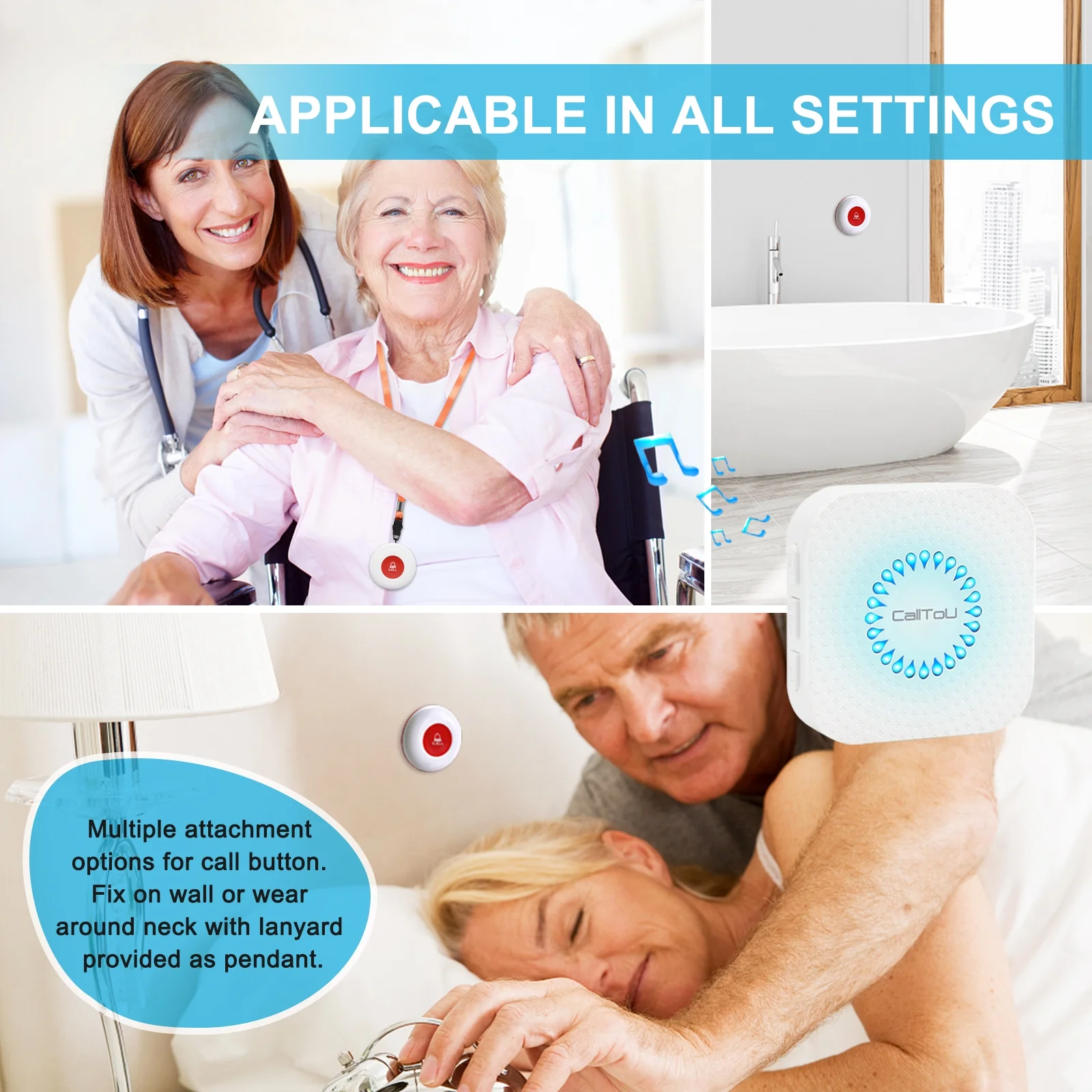 CallToU Caregiver Pager Call Button Vibration Pager System Alert Device Waterproof Call Bell Elderly Nurse Alert Button,for Home Elderly Disabled Patient Seniors
