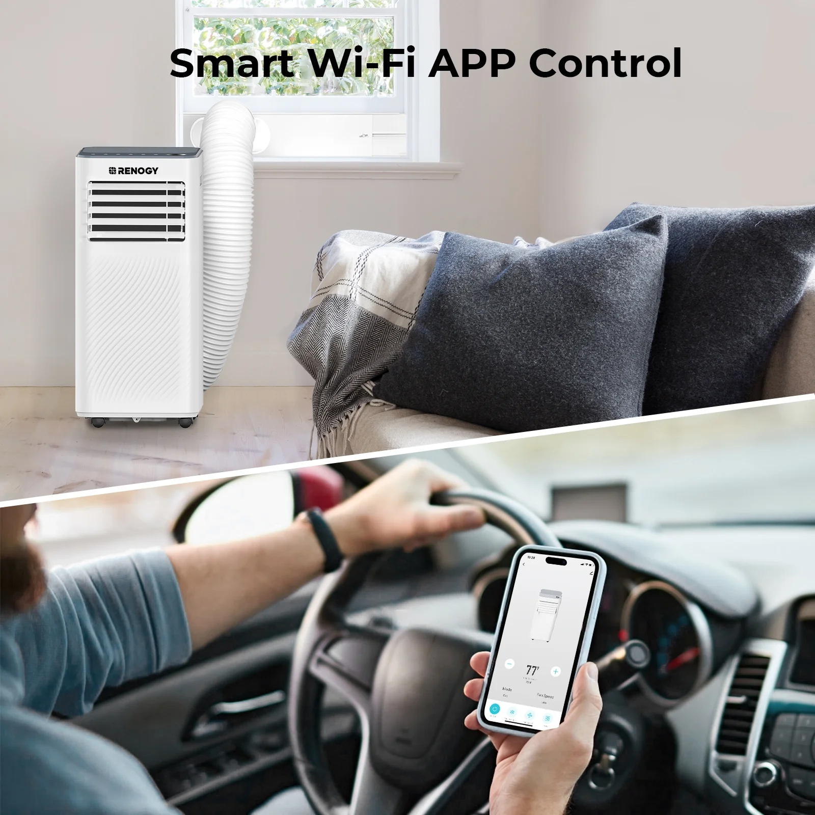 Renogy 8000 BTU Smart WiFi Enabled Portable Air Conditioner, Cooling, Dehumidifier, Fan & Sleep Modes 4-in-1 Portable AC w/ Remote Control & Window Kit, Cools Up To 300 sq. ft, 1-24H Timers