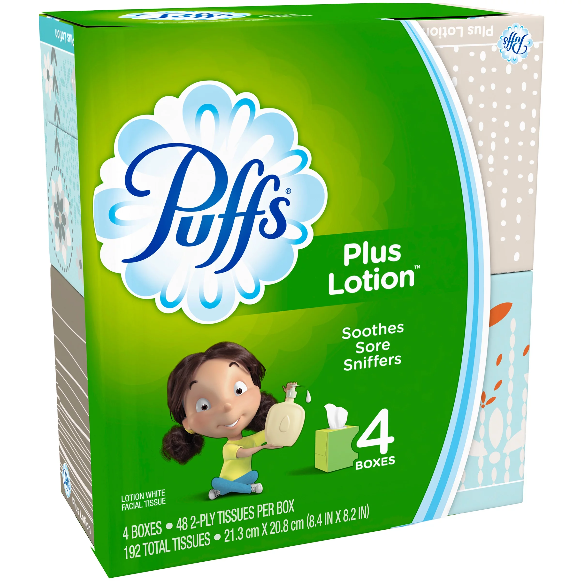Puffs Plus Lotion White Facial Tissues 4-48 Count Boxes