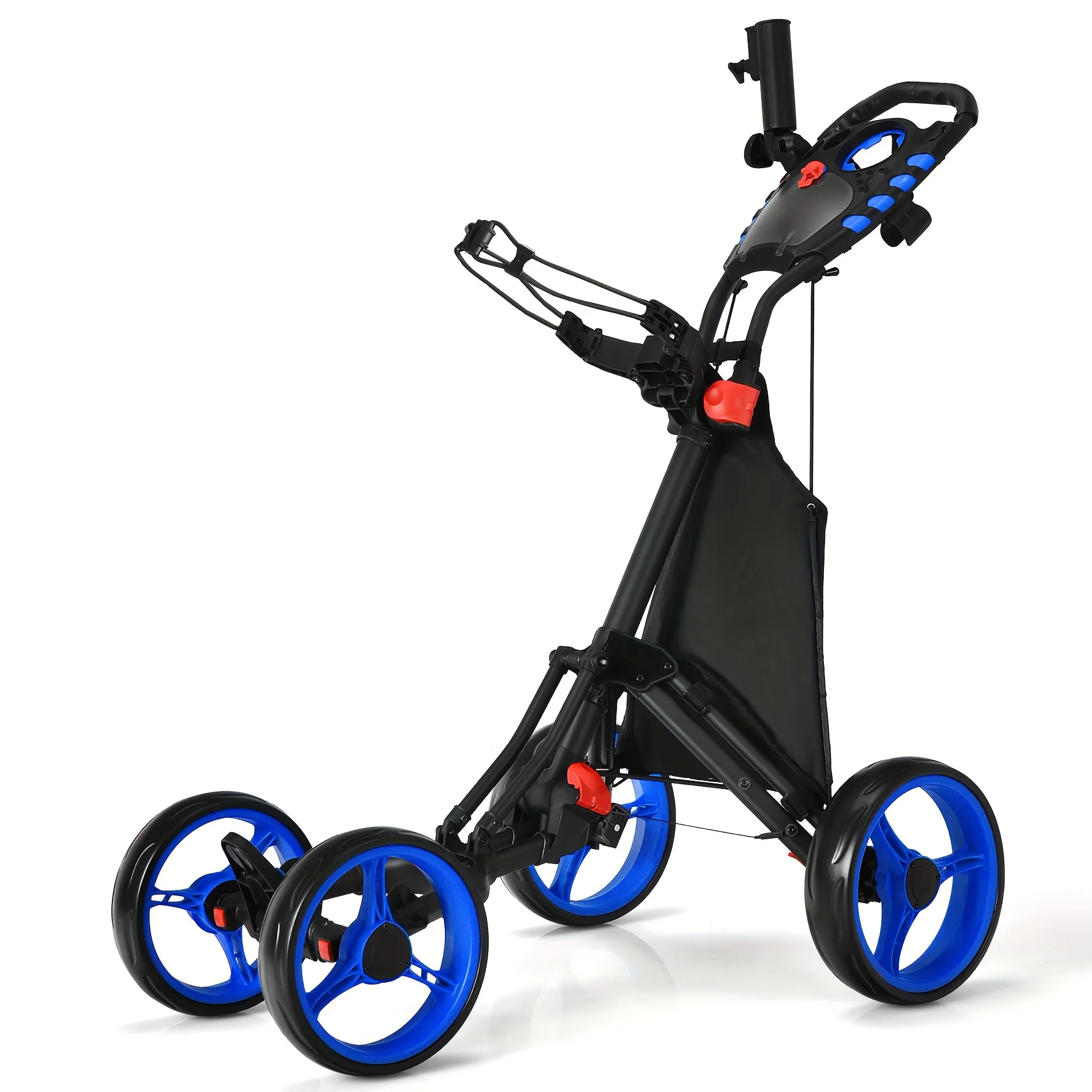 PGAST 4-Wheeled Golf Push Cart-Compact Folding Design, Adjustable Handle, Built-in Scoreboard-Accessories Bag Included, Ideal for Golf Enthusiasts