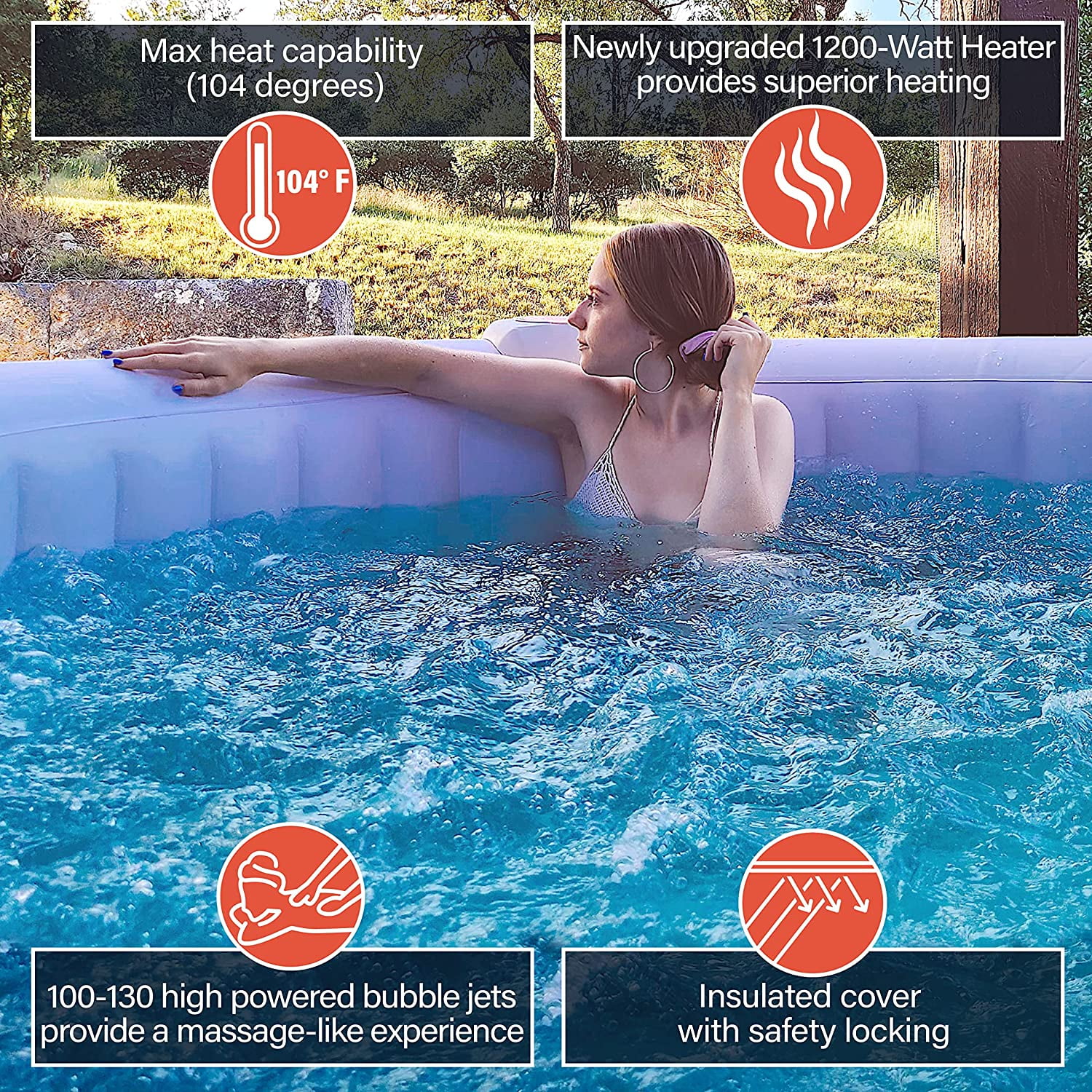 Inflatable Hot Tub Spa | Personal High Powered Jetted Bubble | With Fitted Cover And 3 Filters | 265 Gallon | 6 Person Round | Brown And White | HTIR6BRW
