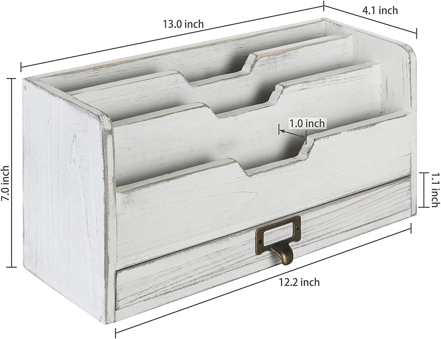 MyGift Vintage White Wood 3-Slot Desktop Organizer