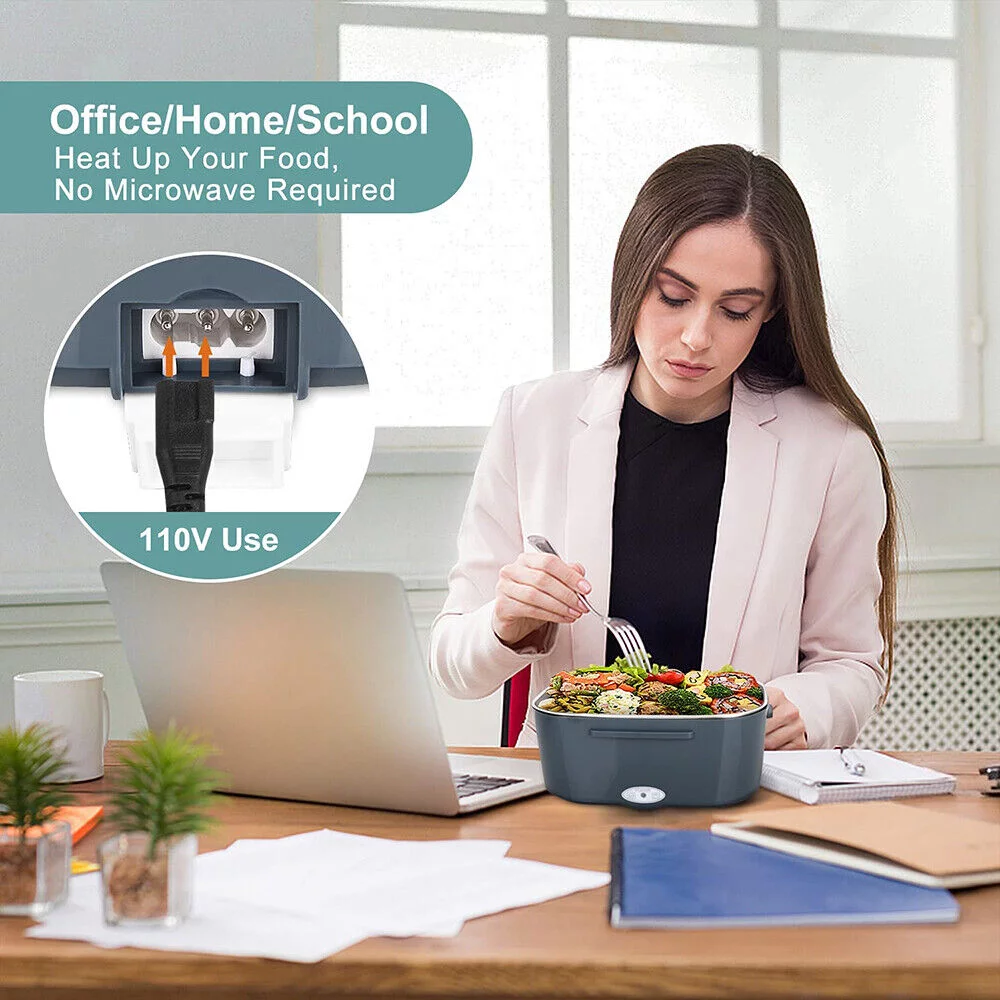 Electric Lunch Box Food Warmer - 2-In-1 Portable Food Heater for Car & Home - Leak Proof, Lunch Heating Microwave for Truckers with Removable Stainless Steel Container 1.5 L, 110V/12V