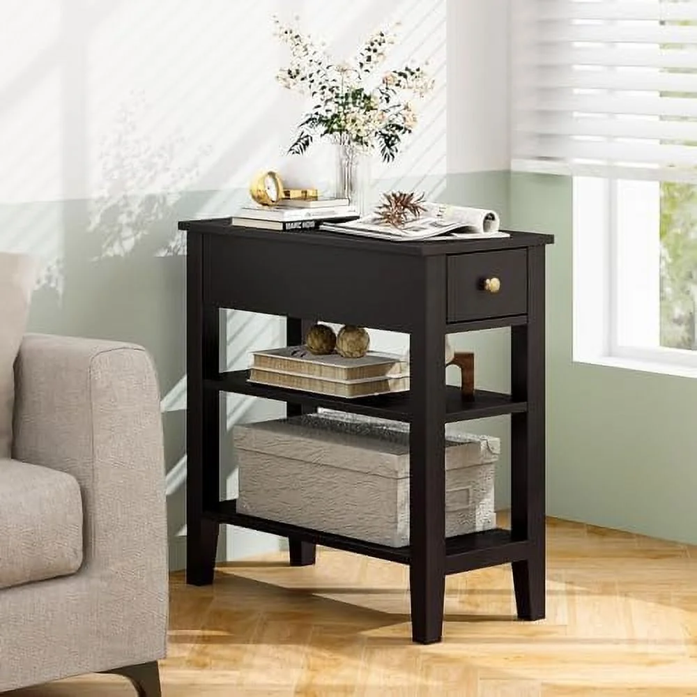 HYHBIBOOM Night Stand End Tables with Drawer and 2 Tiers 23.6" Bookshelf for Bedroom Living Room Easy Assembly (White)