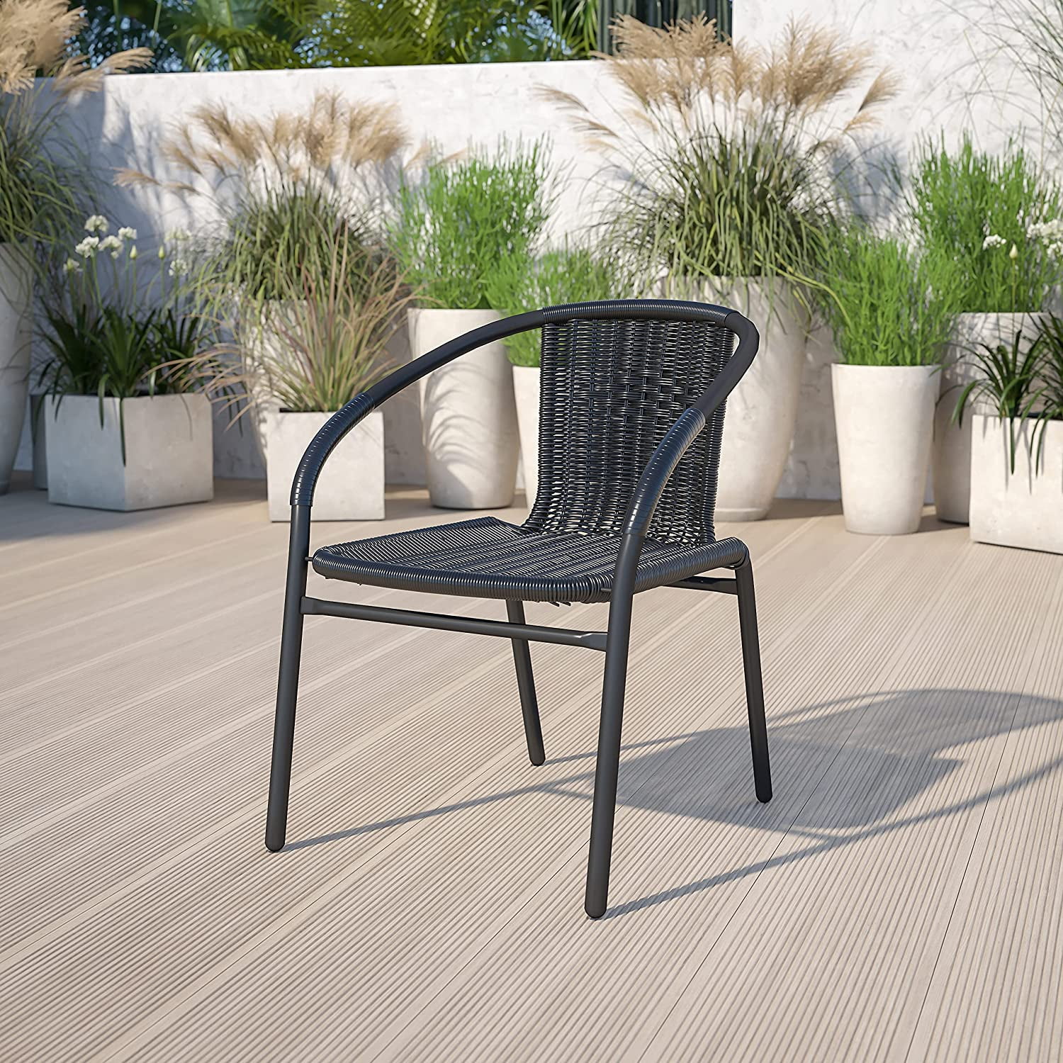 4 Pack Black Rattan Indoor-Outdoor Restaurant Stack Chair