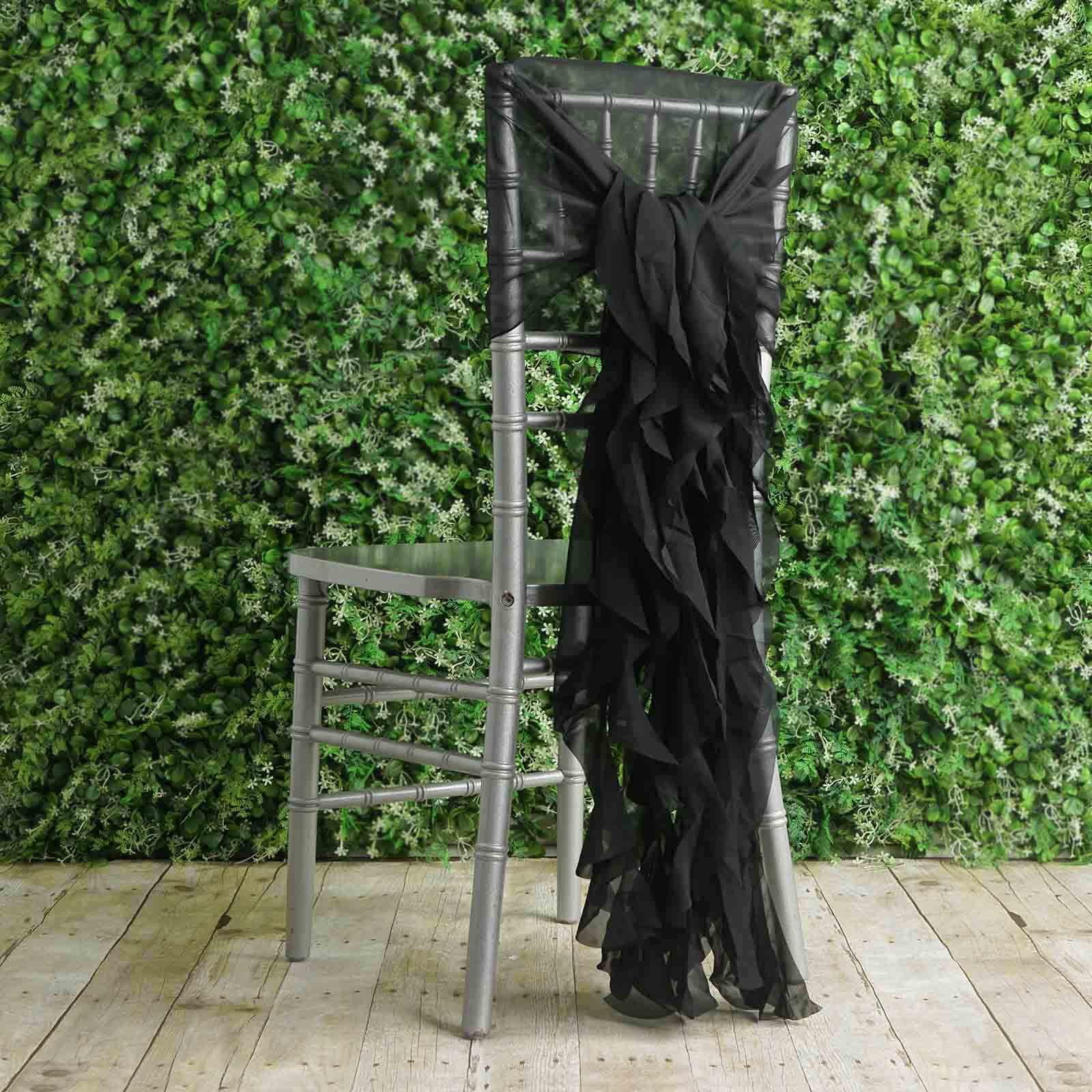 Efavormart 1 Set Black Premium Designer Curly Willow Chiffon Chair Sashes For Home Wedding Birthday Party Dance Banquet