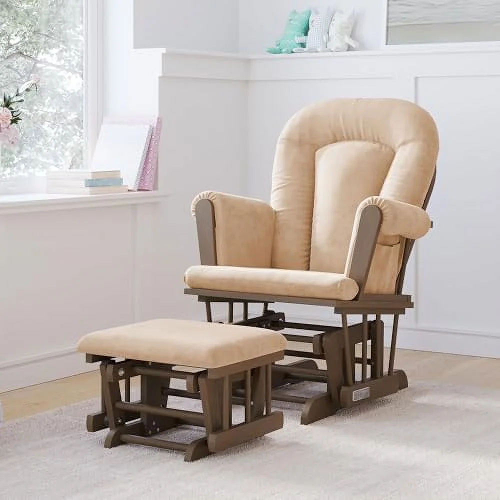 CGFHYP Cozy Glider Rocker and Ottoman Set Padded Cushion with Convenient Pockets Solid Wood Base & Frame (Matte White with Gray Cushion)
