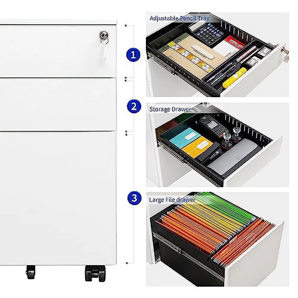 LVSTEEL 2 Drawer Vertical File Cabinet with Lock, Under Desk Metal Mobile Filing Cabinet for Home Office fits Legal/Letter/A4 File, Fully Assembled Except Wheels, White