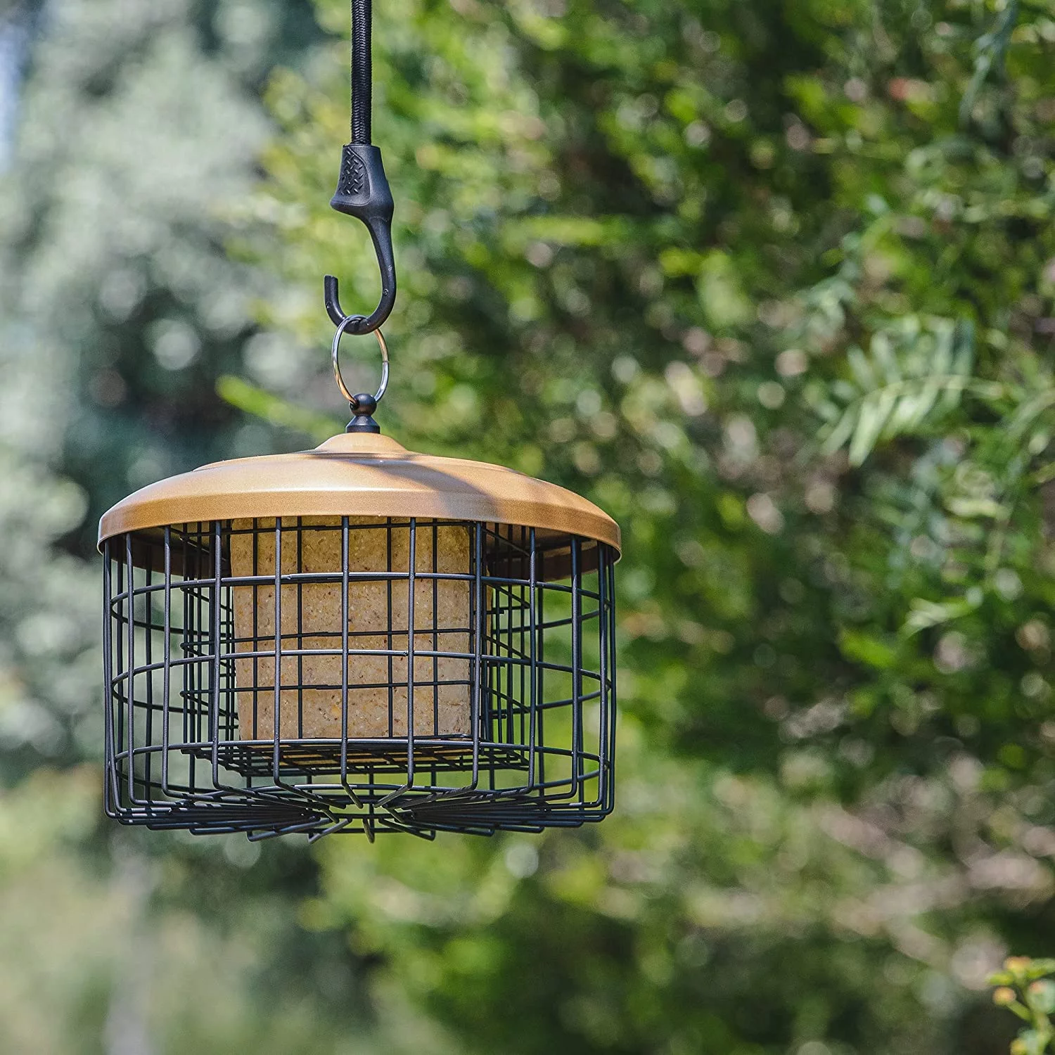 MEKKAPRO Bird Feeder Squirrel Proof with Hanging Metal Roof, Bird Feeder for Outside Wild Birds (Brown)