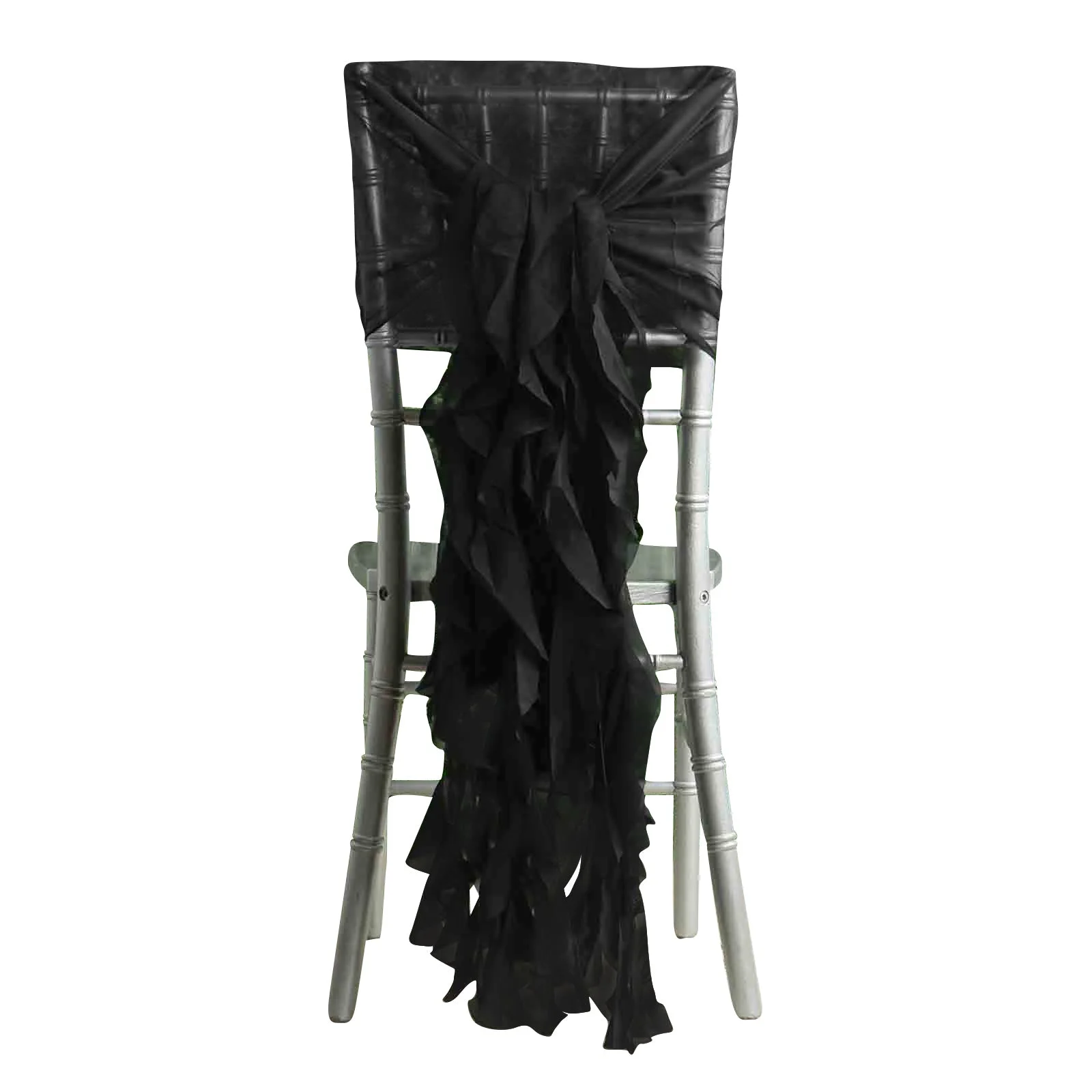 Efavormart 1 Set Black Premium Designer Curly Willow Chiffon Chair Sashes For Home Wedding Birthday Party Dance Banquet