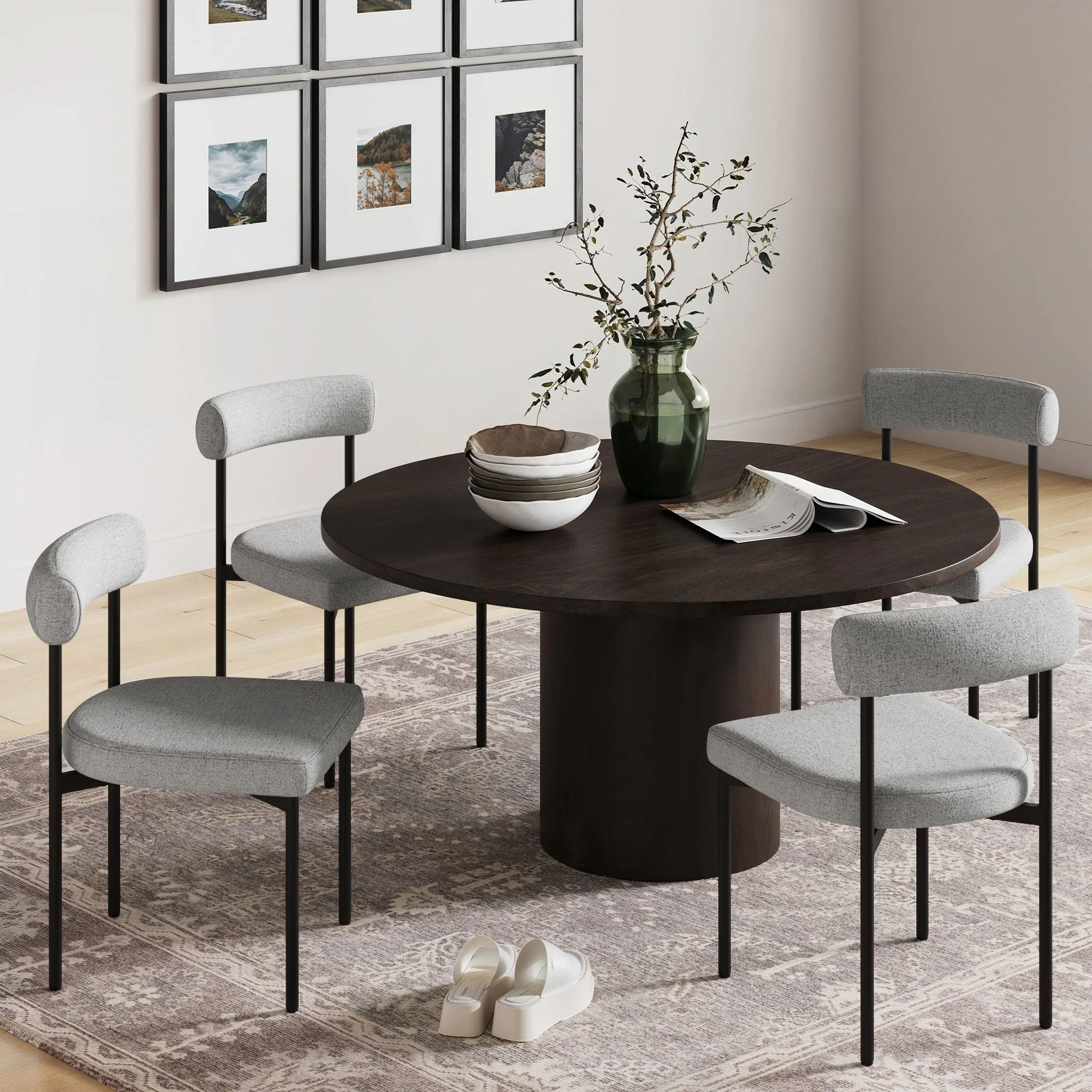 Nathan James Dahlia Modern Kitchen and Dining Chair with Metal Legs and Padded Cushion Upholstery, Light Gray/Black