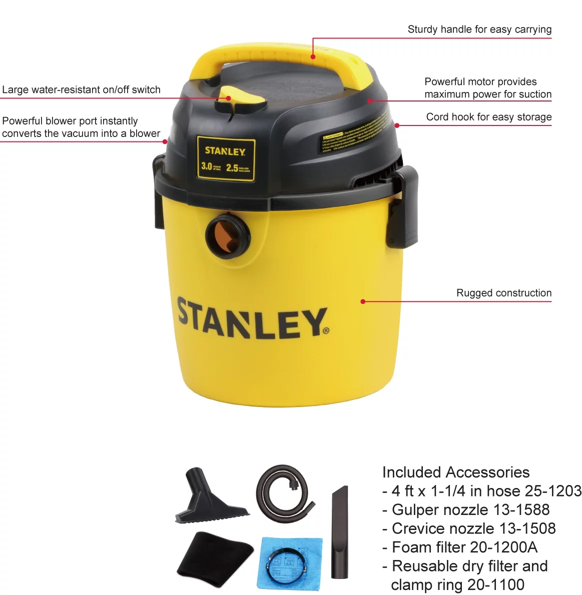 Stanley 2.5 gal. 3 HP wet/dry Poly Vac SL18134P