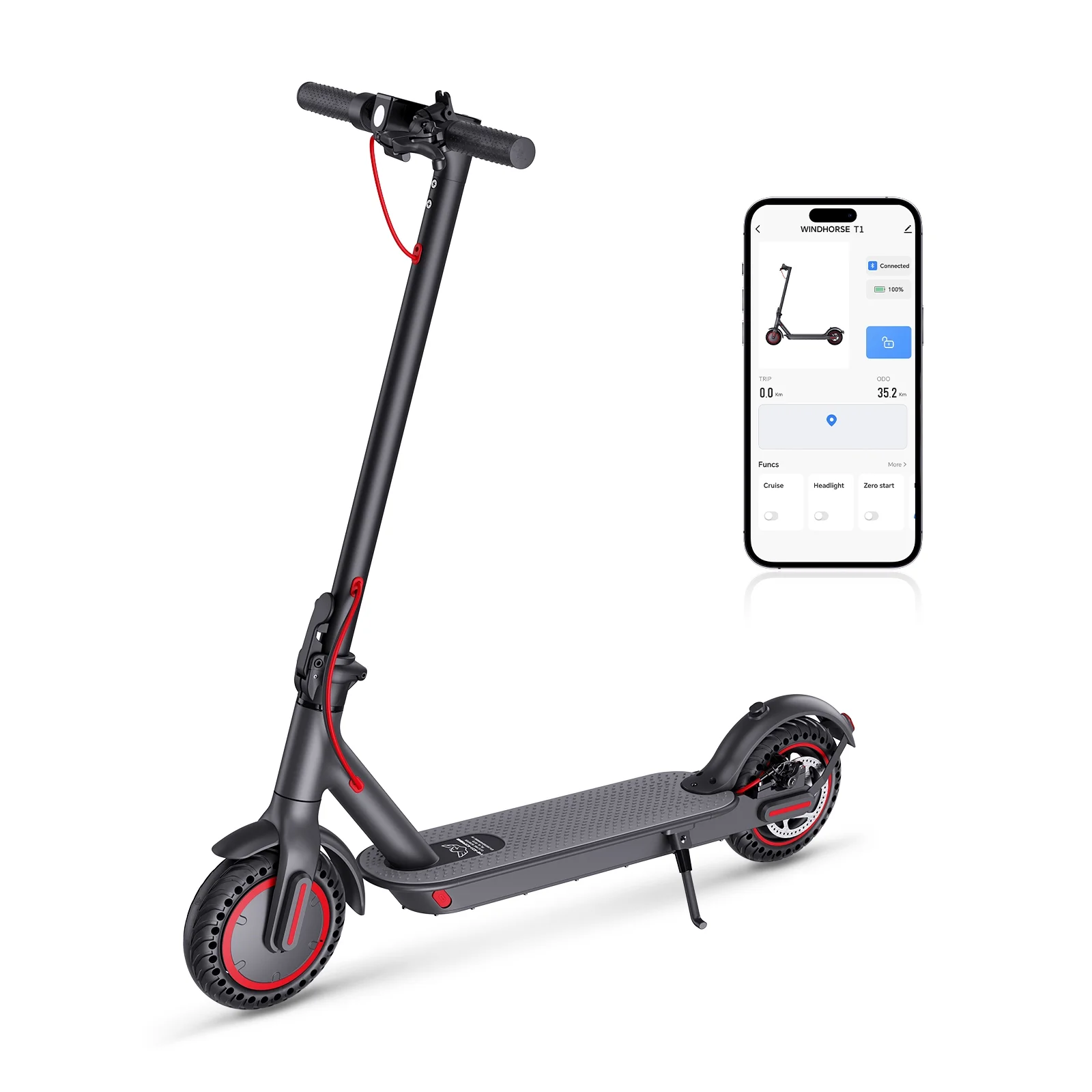 Windhorse 350W Brushless Motor Foldable Electric Kick Scooter - 15 Miles Max Range & 15.5 MPH Top Speed with 8.5