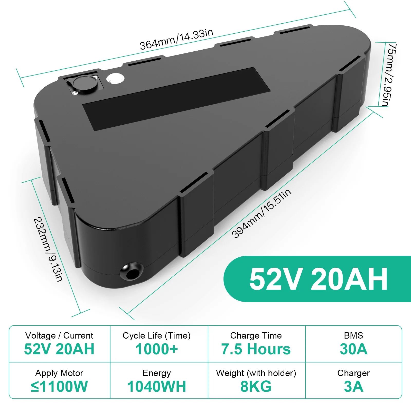 BVSLTUK 52V 20V Ebike Battery Lithium Battery Pack for 200W-2000W Bafang Aw Ancheer Voilamart and Other Motors Electric Bicycle Battery(with charger).