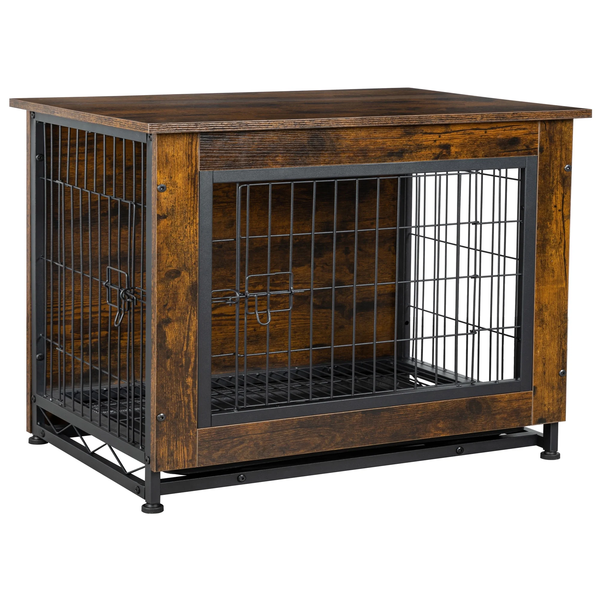 Walsunny Wooden Dog Crate Furniture,Double-Doors Kennel Indoor with Divider and Removable Tray,End Table Dog Crate for Decoration 44.1