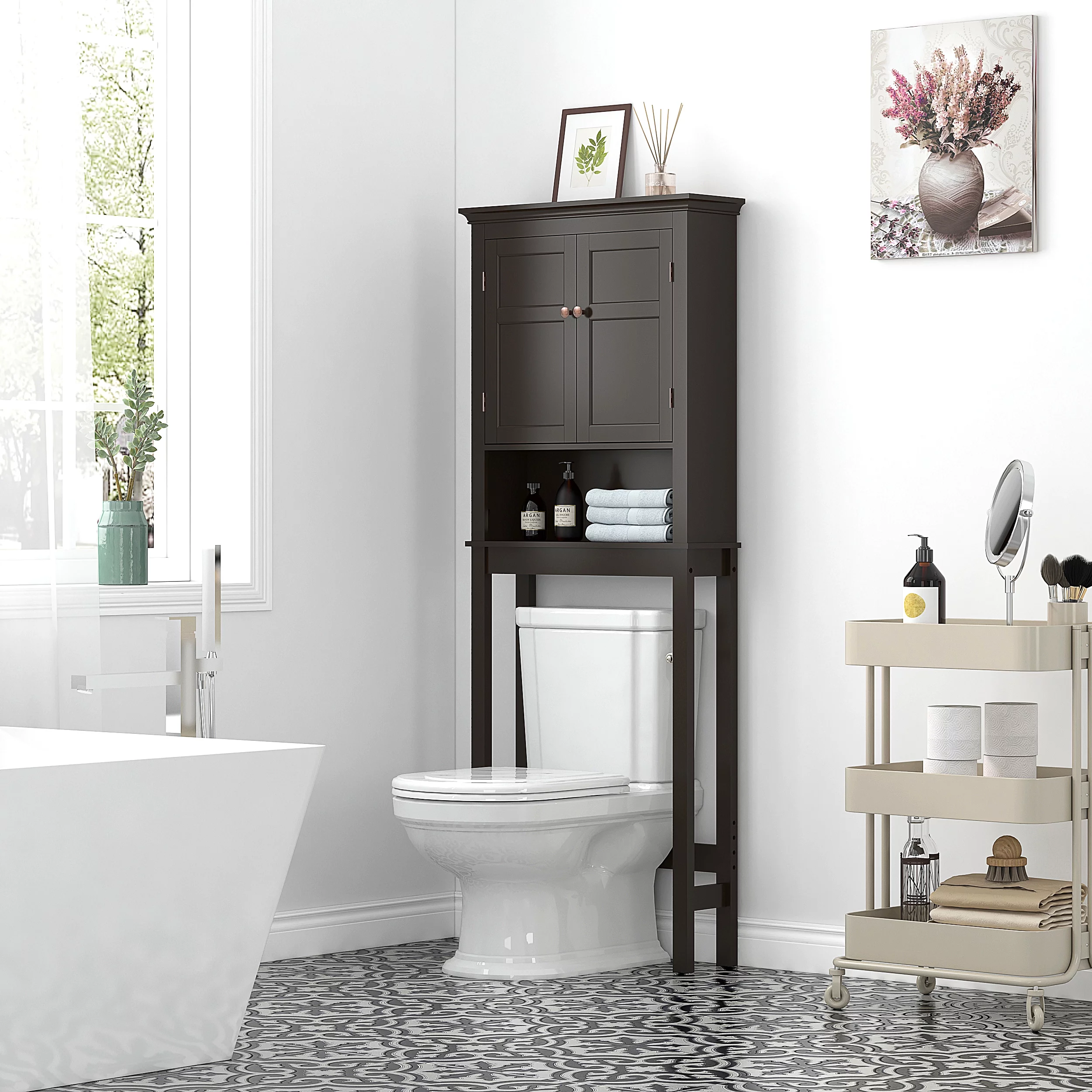 UTEX Bathroom Storage Over The Toilet, Bathroom Cabinet Organizer with Adjustable Shelves, Bathroom Space Saver for Bathroom, Espresso