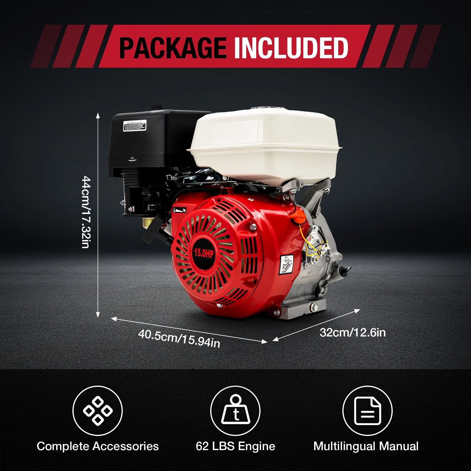 Anqidi 4 Stroke 15HP Gas Motor Engine 9.7kw 420CC OHV Petrol Gasoline Motor Single Cylinder Recoil Start Pull Air Cooling 3600r/min