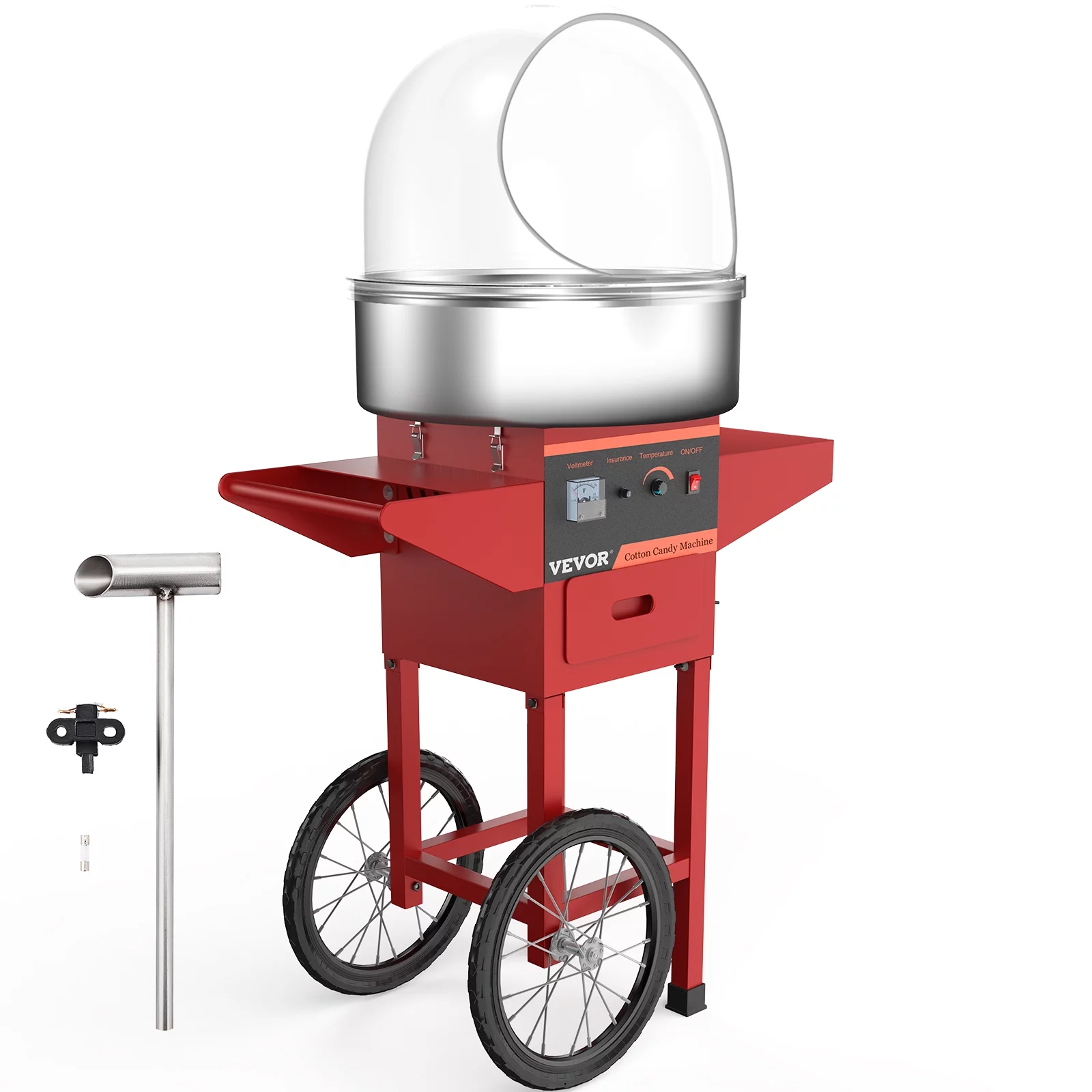 VEVORbrand Commercial Cotton Candy Machine with Bubble Cover Shield and Cart Electric Candy Floss Maker 1030W Stainless Steel for Various Parties