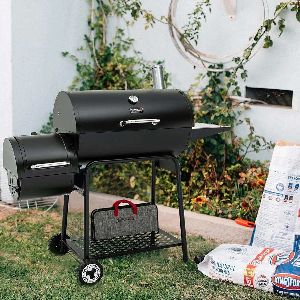 Royal Gourmet 30 in. Barrel Charcoal Grill with Offset Smoker and Bottom Shelf, 811 sq. in., Outdoor and Backyard Parties, CC1830M