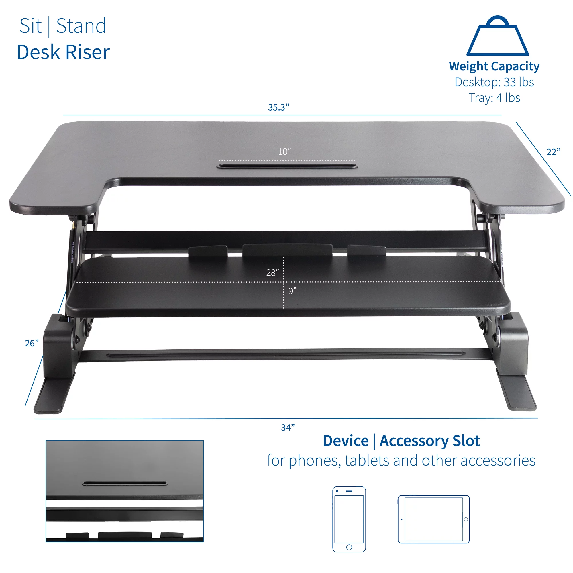 VIVO Height Adjustable Standing Desk Monitor Riser Tabletop Sit to Stand (Black)
