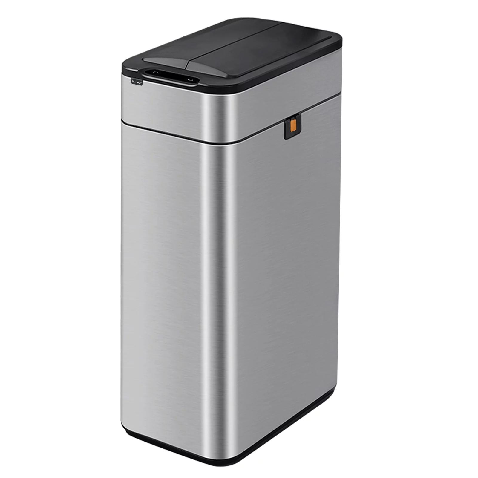 Kitchen Trash Can - ELPHECO - 40 Liter / 10.6 Gallon Automatic Trash Can with Butterfly Lid, Brushed Stainless Steel Finish, Motion Sensor Garbage Can for Kitchen, Office, Living Room, Outside, 6 AAA