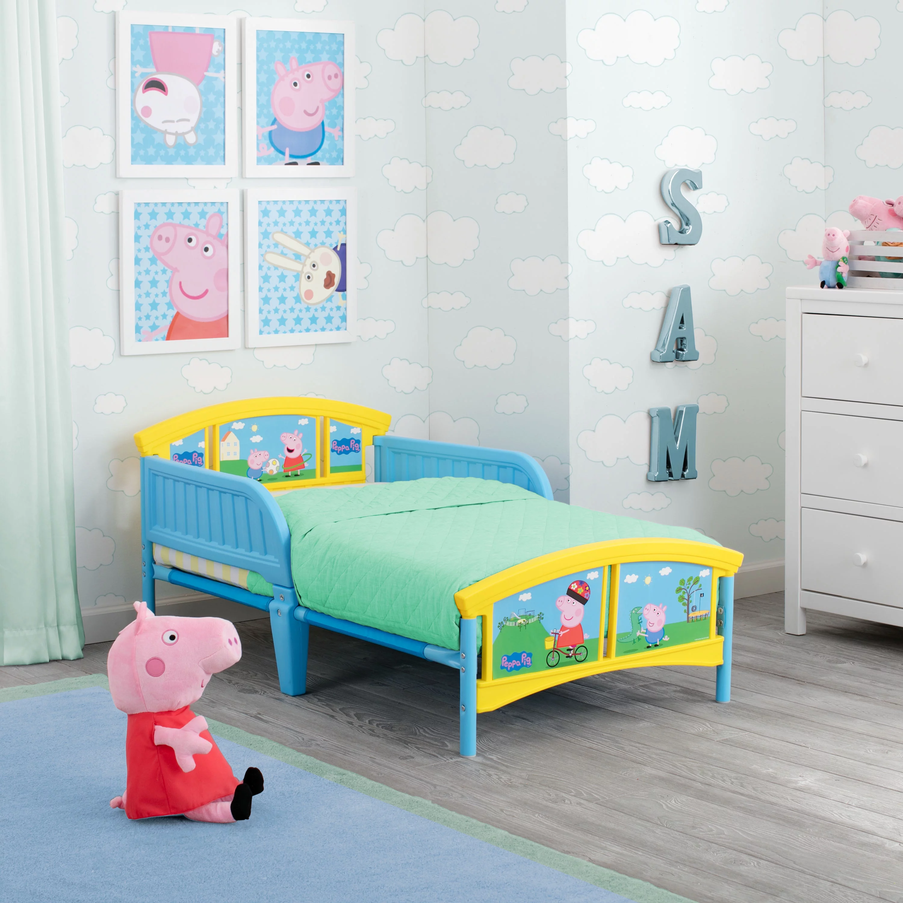 Delta Children Peppa Pig Plastic Toddler Bed, Blue and Yellow