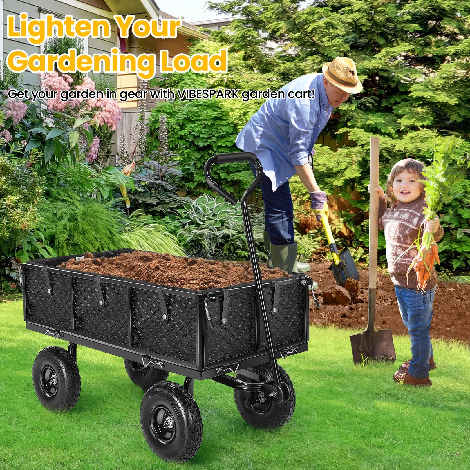 VIBESPARK Steel Mesh Garden Cart with 10