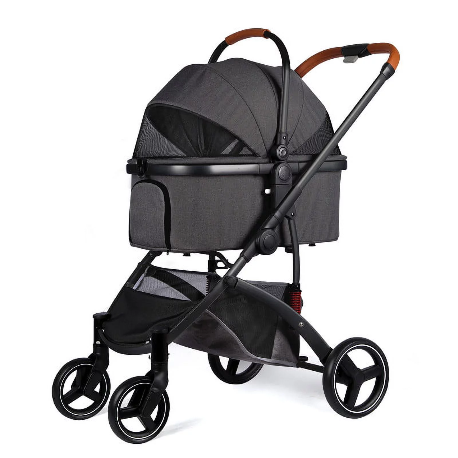 Wedyvko Dog stroller, Foldable Pet Travel System 3 in 1 Multifunction Pet Stroller, Sturdy Aluminum Alloy Frame Up to 55 lbs (Black)