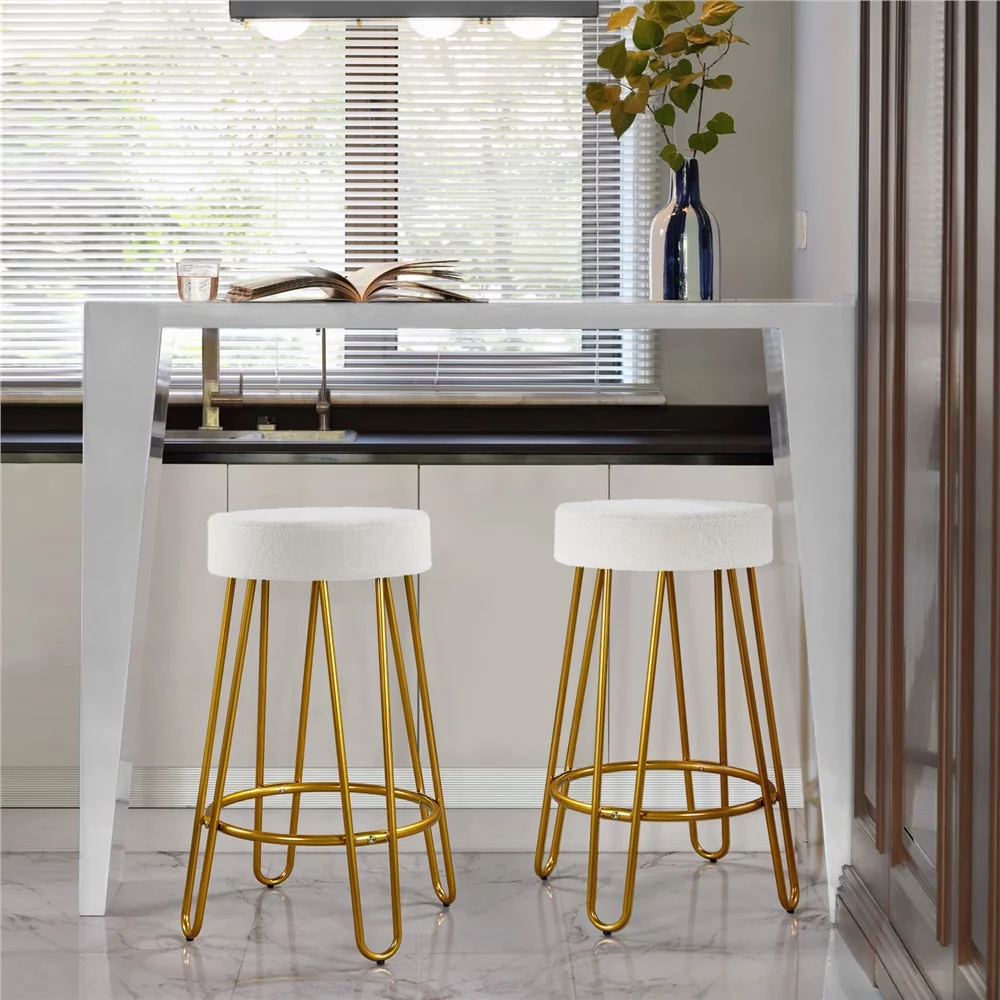 Yaheetech 2pcs 26.5'' H Upholstered Velvet Counter Stools, Ivory
