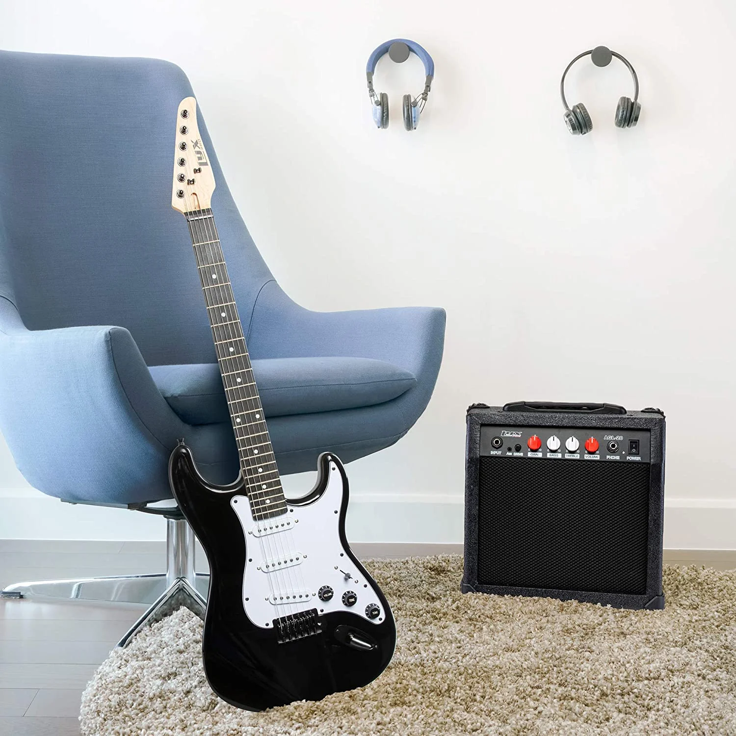 LyxPro CS 39” Beginner Electric Guitar & Electric Guitar Accessories, Black