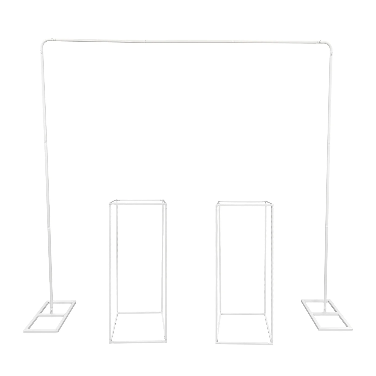 Weeding Arch Backdrop Stand Set, 6.6FT x 6.6FT Wedding Arches Metal Rectangular Balloon Arch Stand with Flower Stand for Wedding, Birthday, Baby Shower, Anniversary Decoration