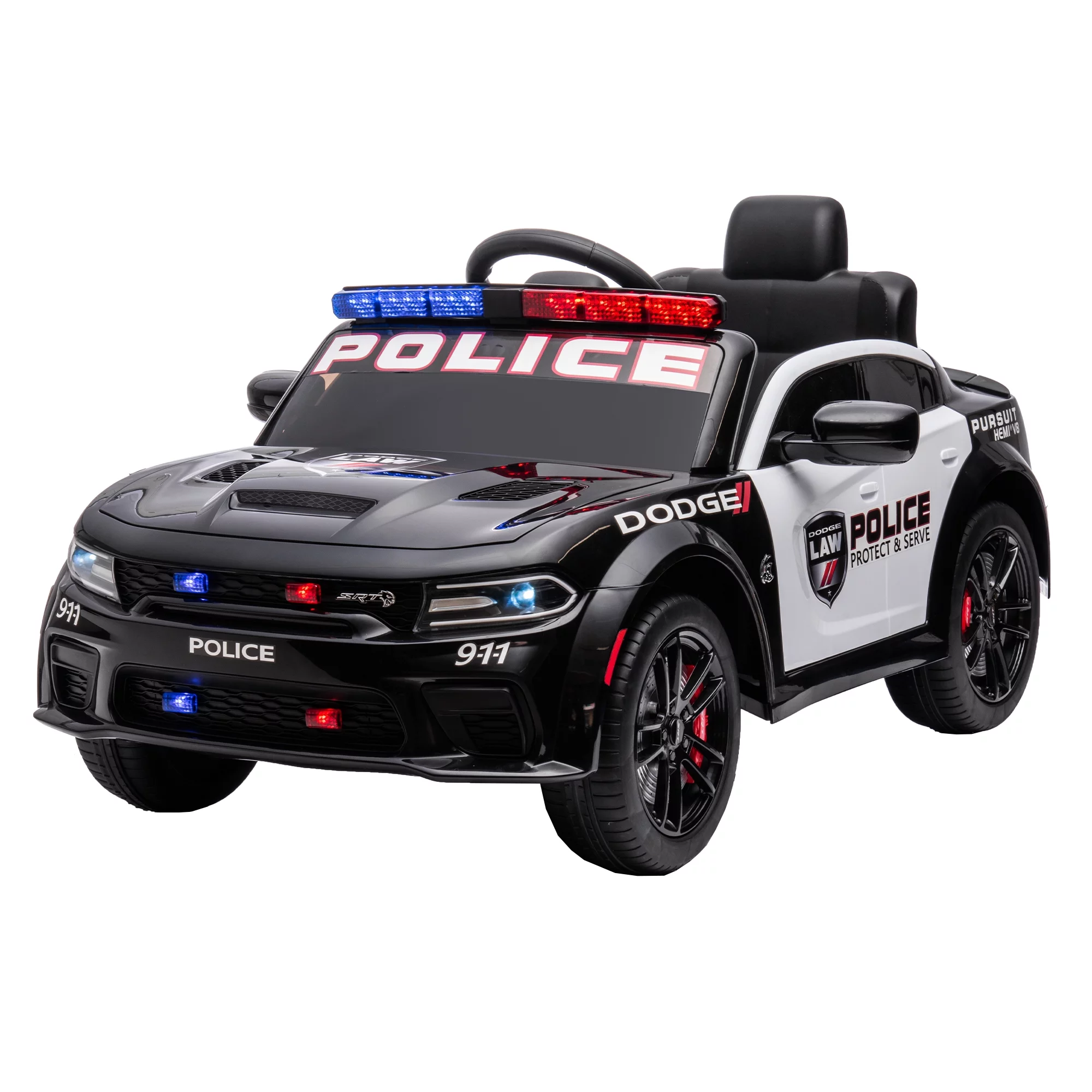 12V Ride on Police Car with Remote Control, Licensed Dodge Charger Electric Car for Kids Boys Girls 3-5 Ages Gifts, Battery Powered Ride on Toys with Bluetooth, USB/MP3 Port, Music, LED Light, Black