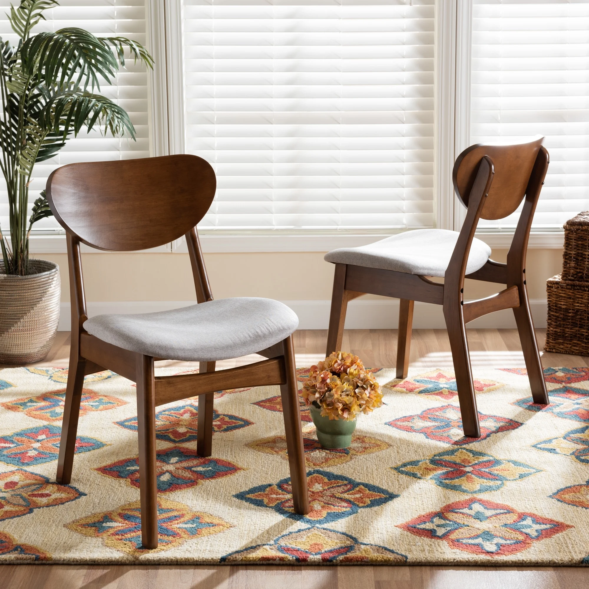 Baxton Studio Katya Mid-Century Modern 2-Piece Dining Chair Set Beige Upholstered Polyester