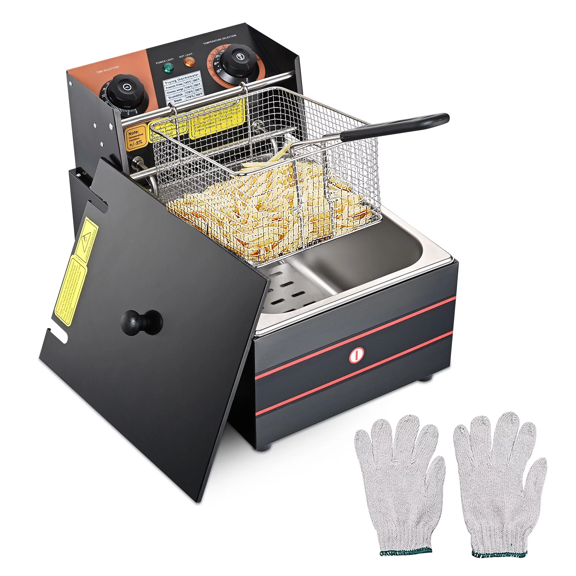 2500W Commercial Electric Deep Fryer 12L Countertop Stainless Steel Frying Machine W/ Frying Basket Adjustable Timer For Restaurant