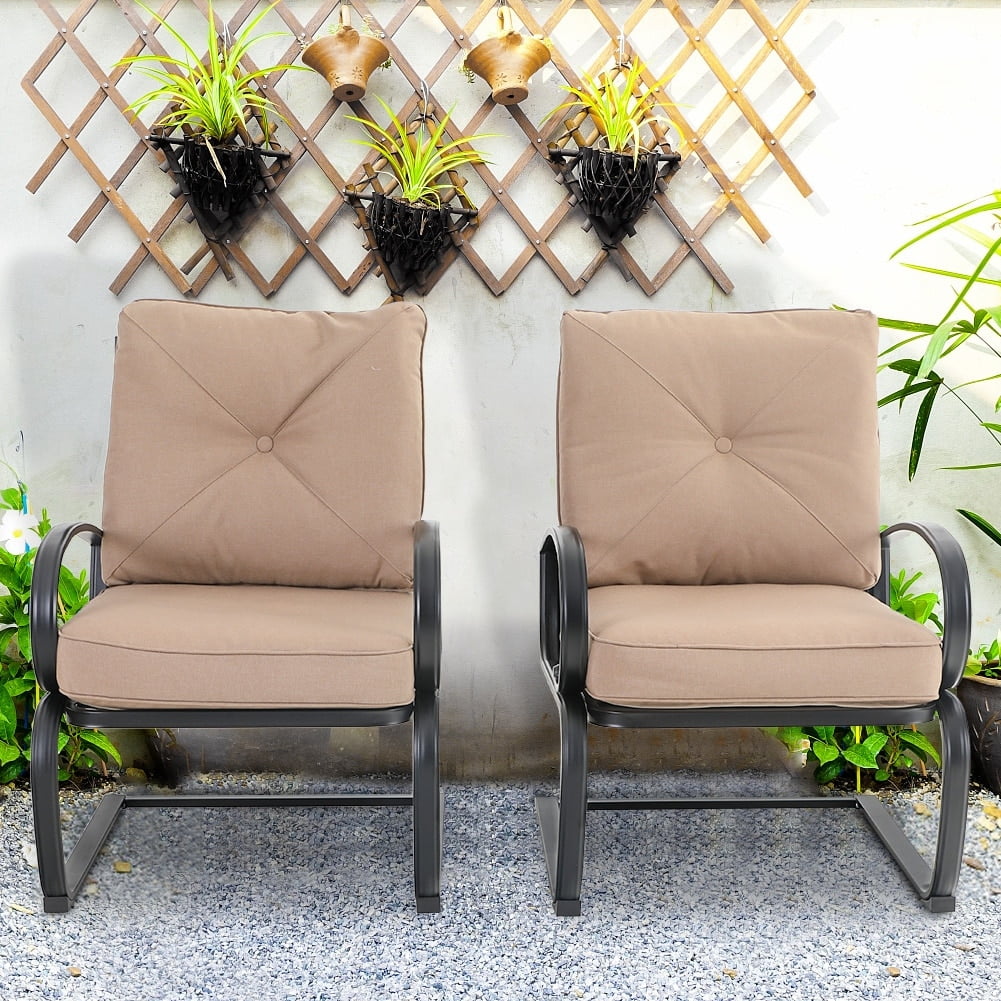 2-Piece C-Spring Patio Metal Dining Chairs with Cushions beige