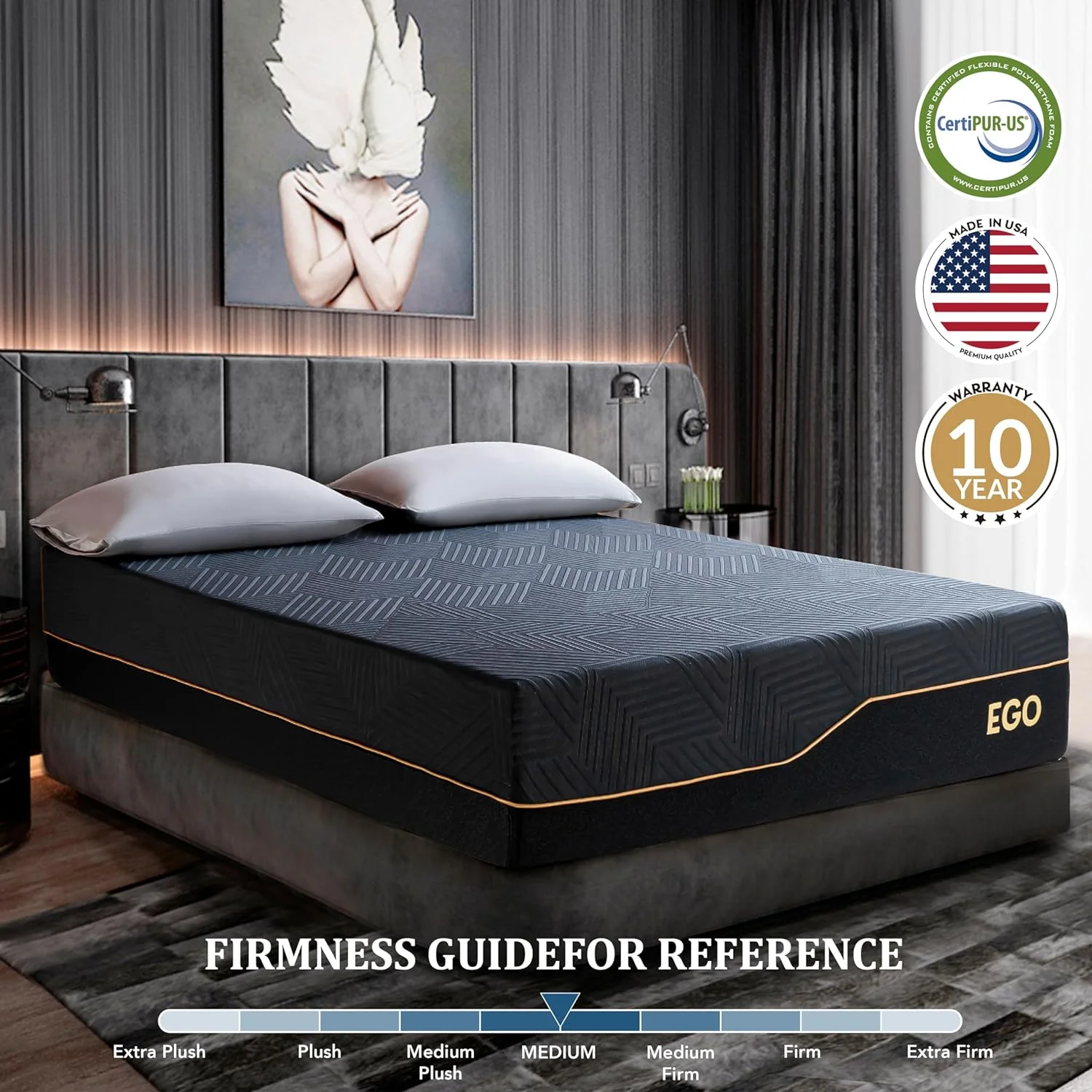 14 Inch Queen Memory Foam Mattress for Back Pain, Cooling Gel Bed in a Box, Made in USA, CertiPUR-US Certified, Therapeutic Medium Mattress, 60x80x14 Black