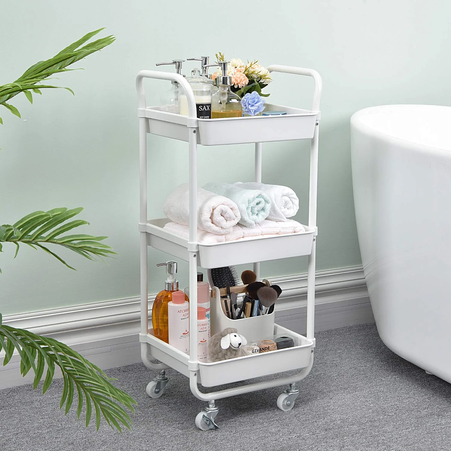 KK KINGRACK Metal 3 Tier Rolling Cart, Utility Cart with Wheels, Garage Storage, Office School Organizer