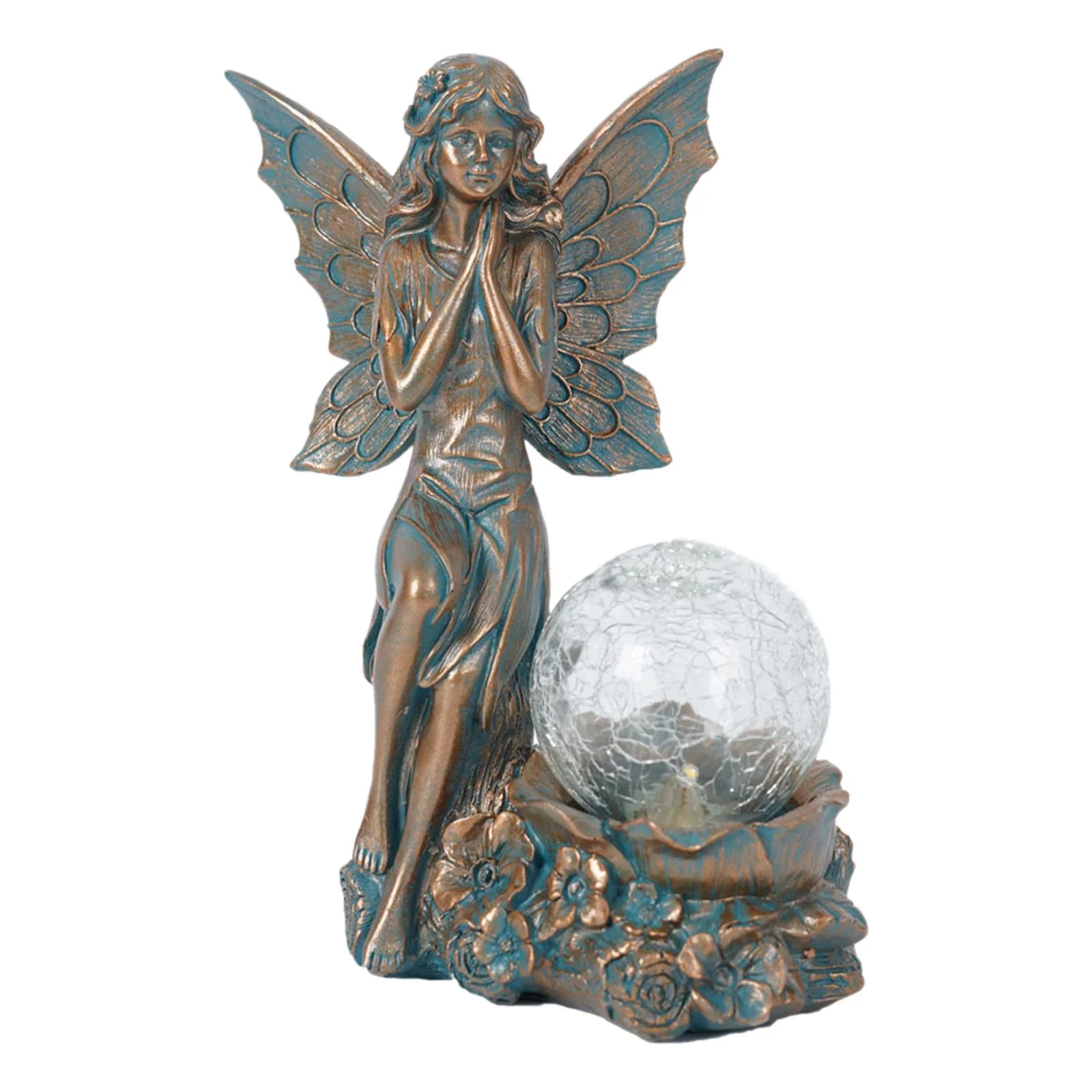 Miulika Angel Statue Fairy Sculpture DIY Artwork Decorative,Gift Solar Powered Craft Ornaments Night Light Resin Figurines for Garden