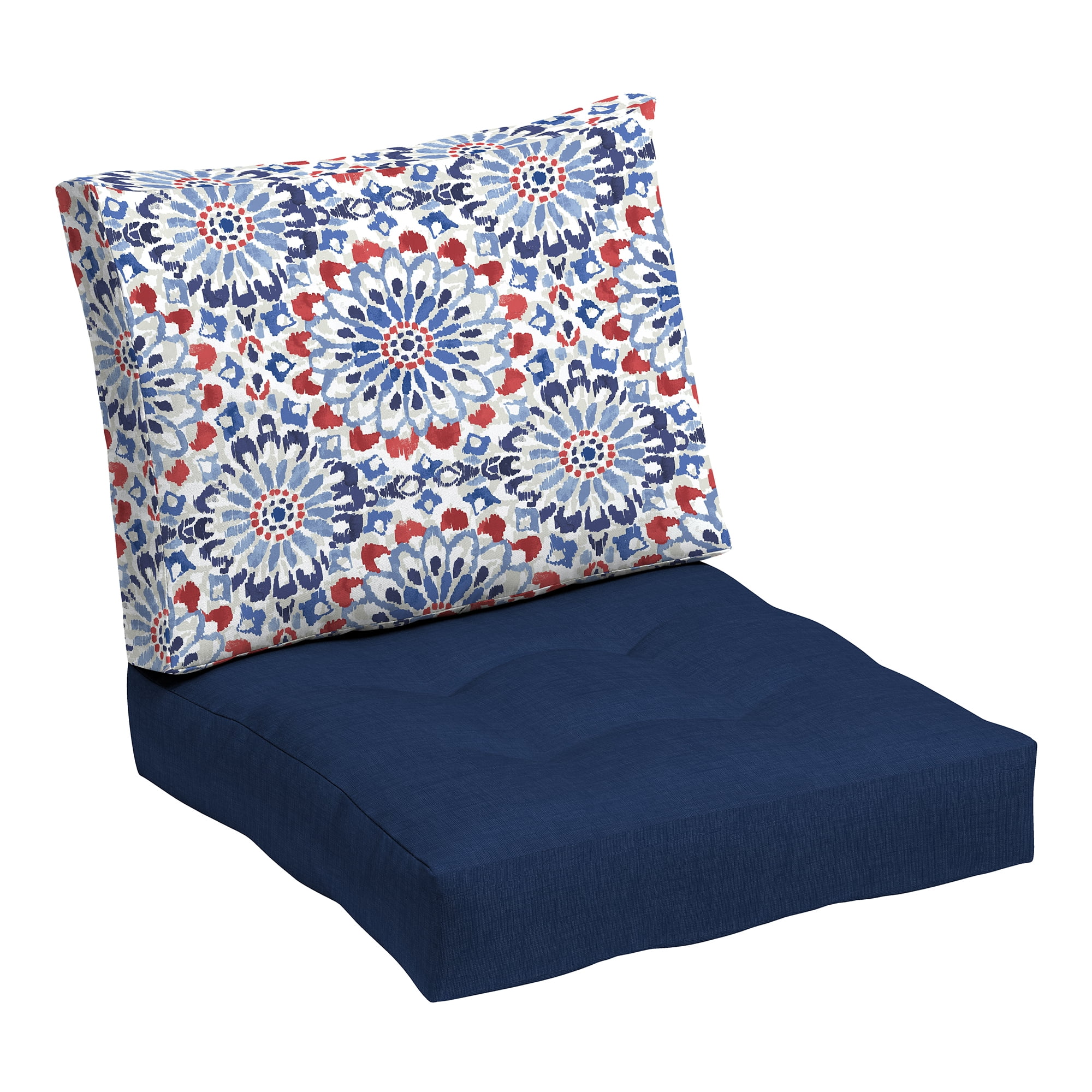 Arden Selections Outdoor Plush Modern Tufted Blowfill Deep Seat Set, 24 x 24, Water Repellent, Fade Resistant, Deep Seat Bottom and Back Cushion for Chair and Sofa 24 x 24, Clark Blue