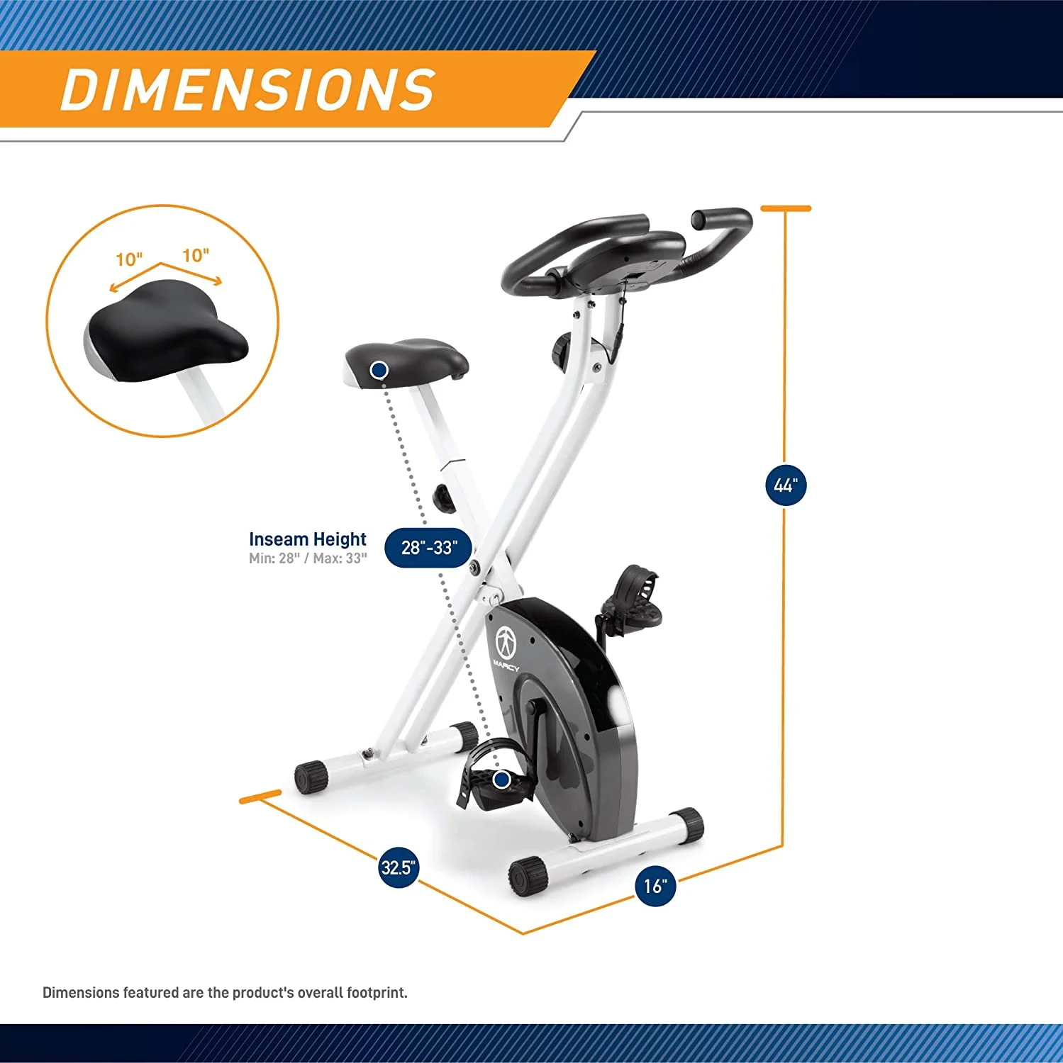 Marcy Foldable Upright Exercise Bike with Adjustable Resistance for Cardio Workout & Strength Training, White