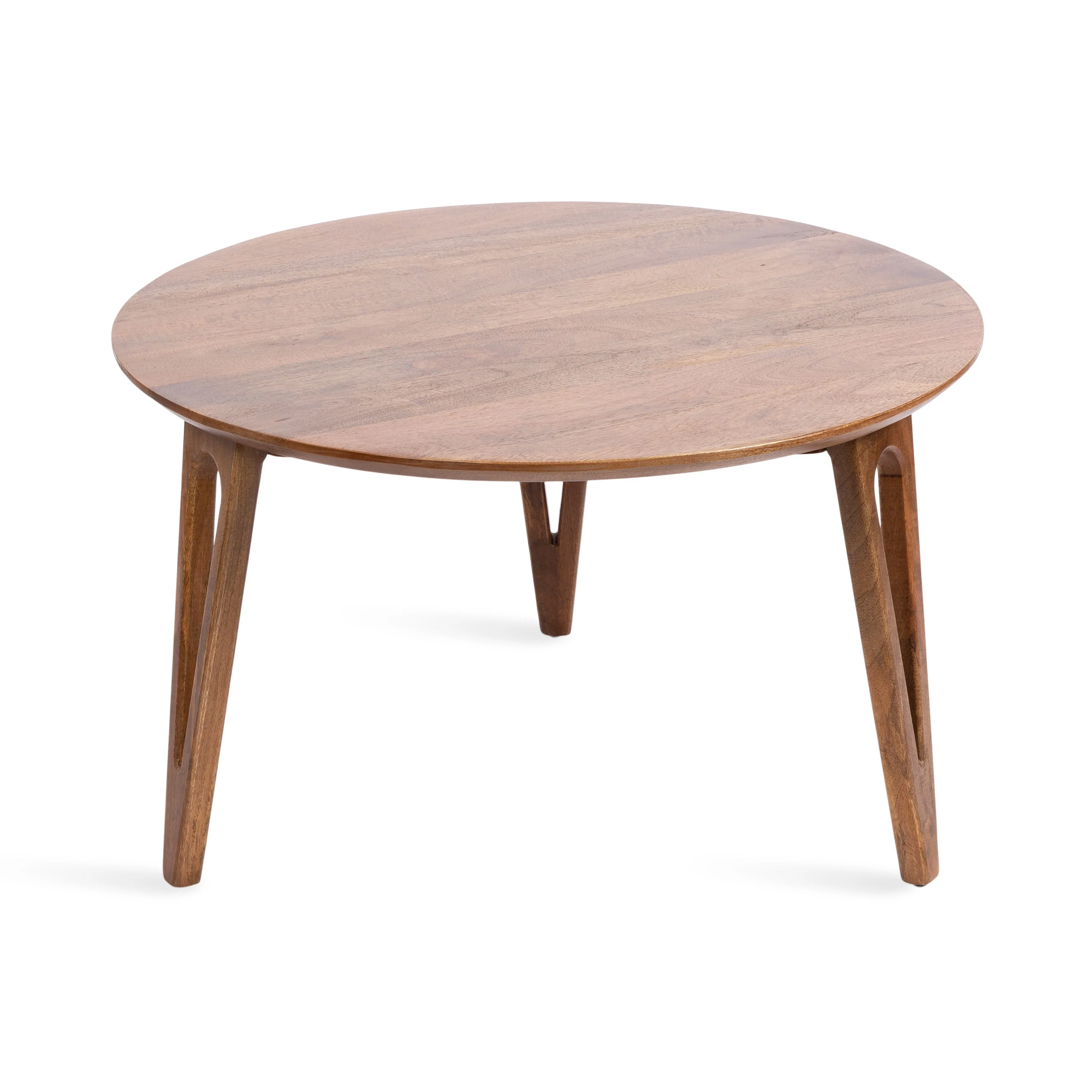 Kate and Laurel Kershaw Mid-Century Modern Round Coffee Table, 30 x 30 x 19, Walnut Brown, Transitional Circle Living Room Table with Solid Mango Wood Construction and Tapered Hairpin Legs