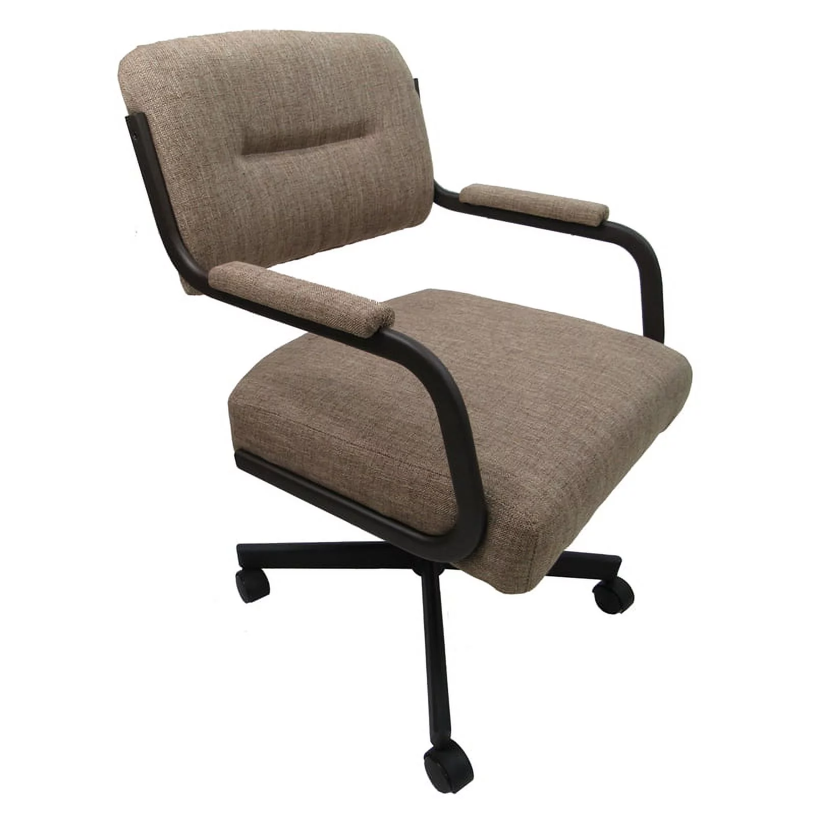 Pemberly Row Swivel Dining Chair on Wheels - Basin Beige on Brown
